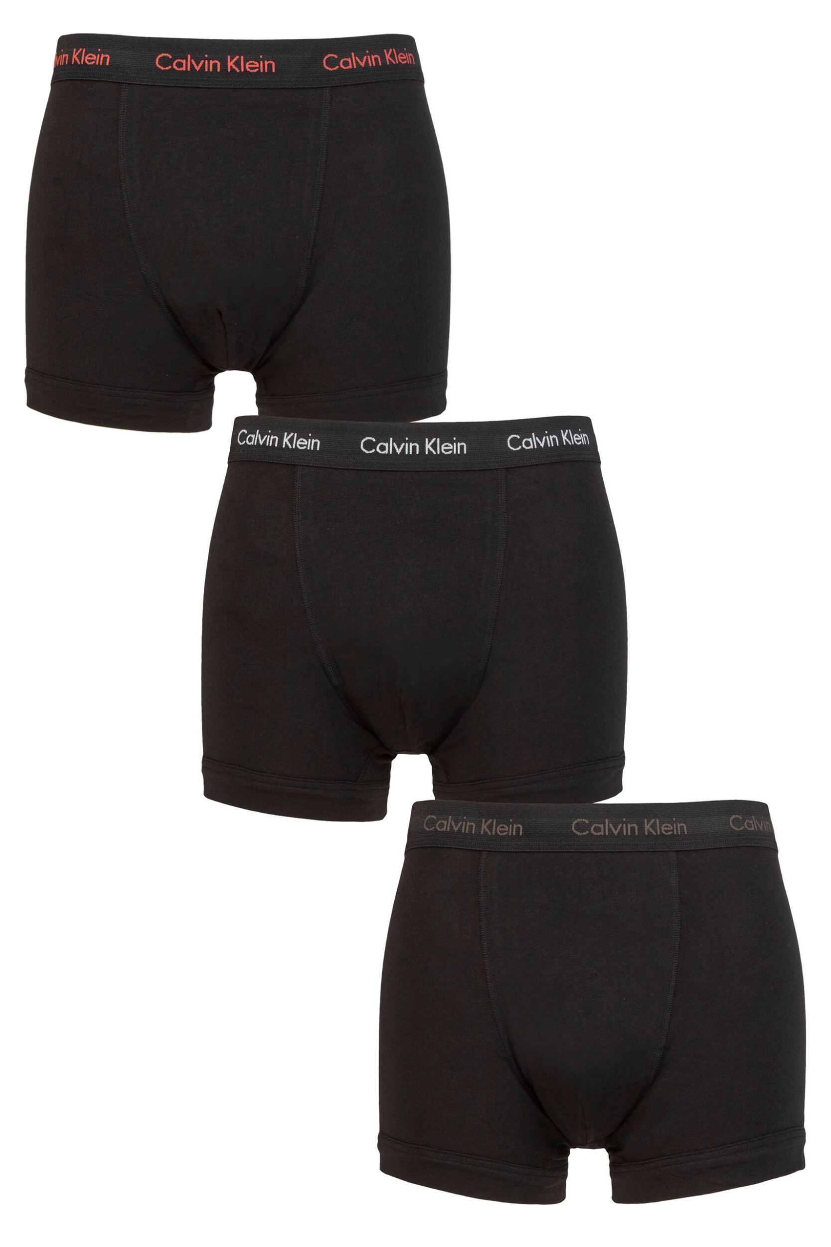 Mens 3 Pack Calvin Klein Cotton Stretch Trunks Cool Melon / Galaxy Grey / Brown Belt S