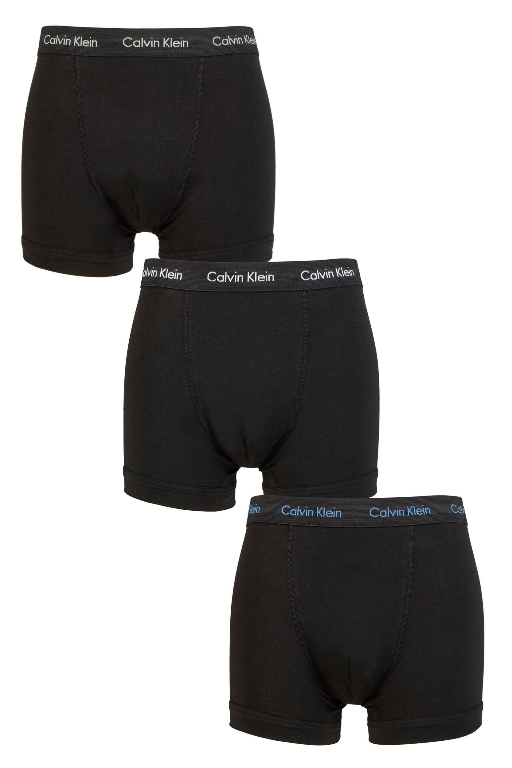 Mens 3 Pack Calvin Klein Cotton Stretch Trunks Grey Heather / White / Palace Blue XS