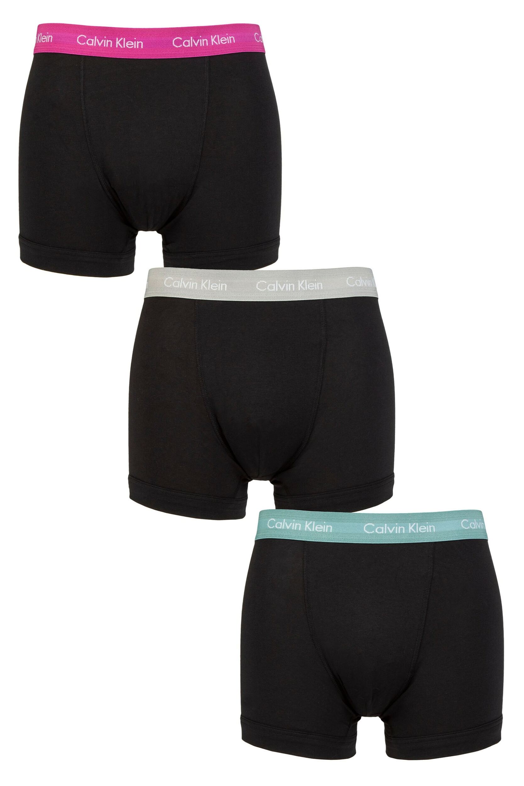 Mens 3 Pack Calvin Klein Cotton Stretch Trunks Wild Aster / Grey / Green XS