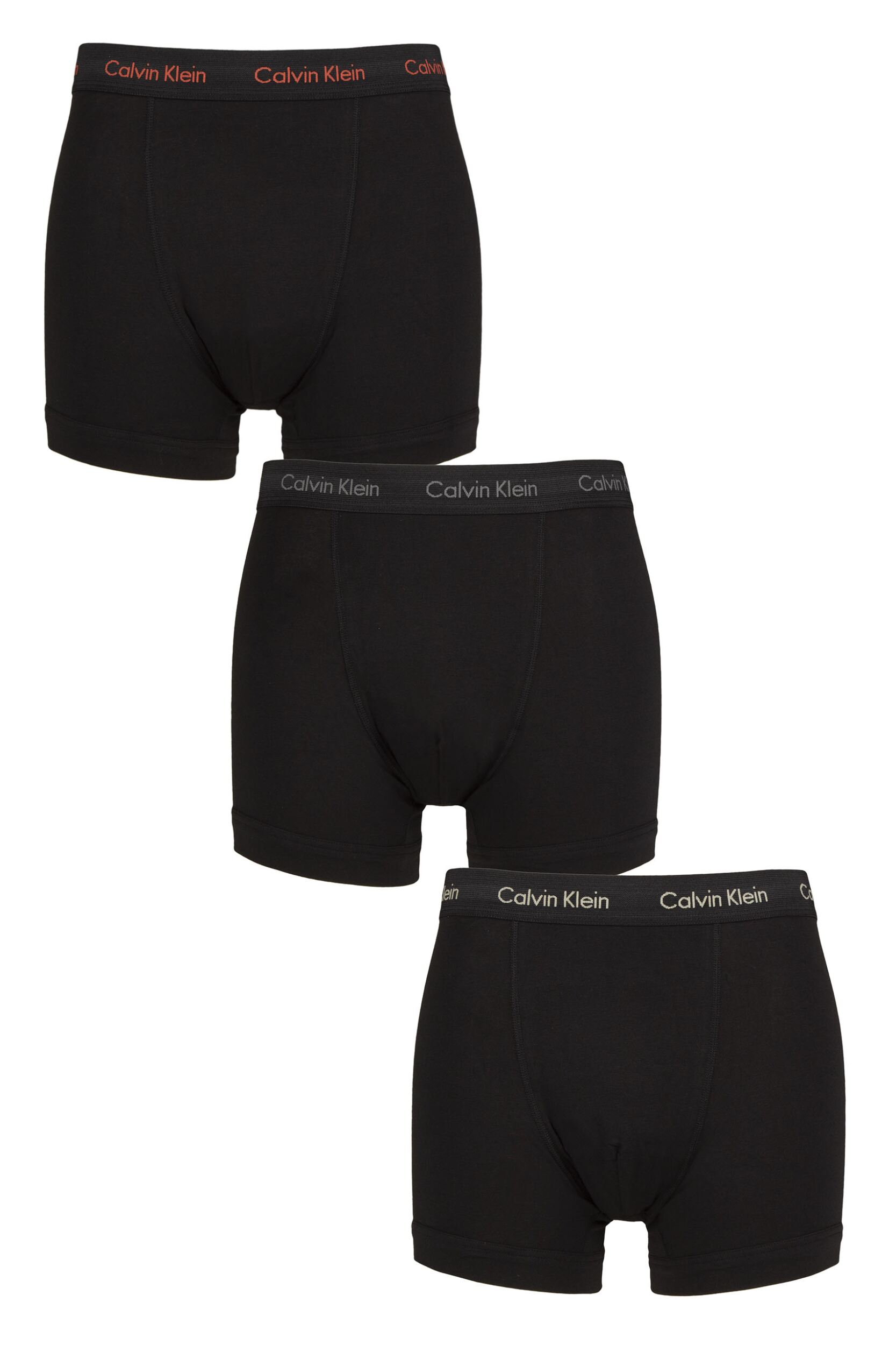 Mens 3 Pack Calvin Klein Cotton Stretch Trunks Cherry / Eiffle Tower / Moss XL