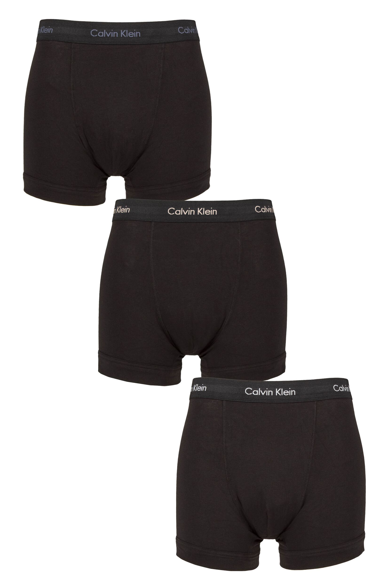 Mens 3 Pack Calvin Klein Cotton Stretch Trunks Black / Indigo S