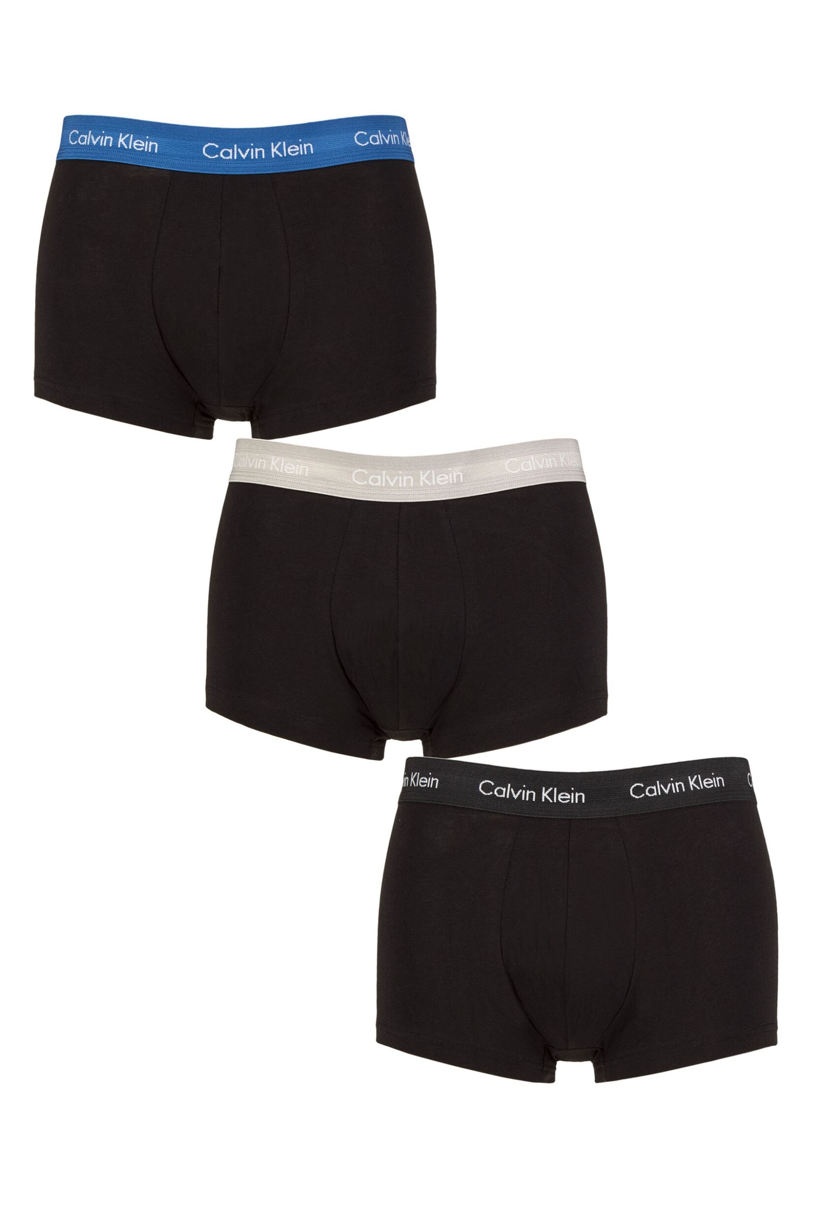 Image of Mens 3 Pair Calvin Klein Low Rise Trunks Black / Classic Blue L