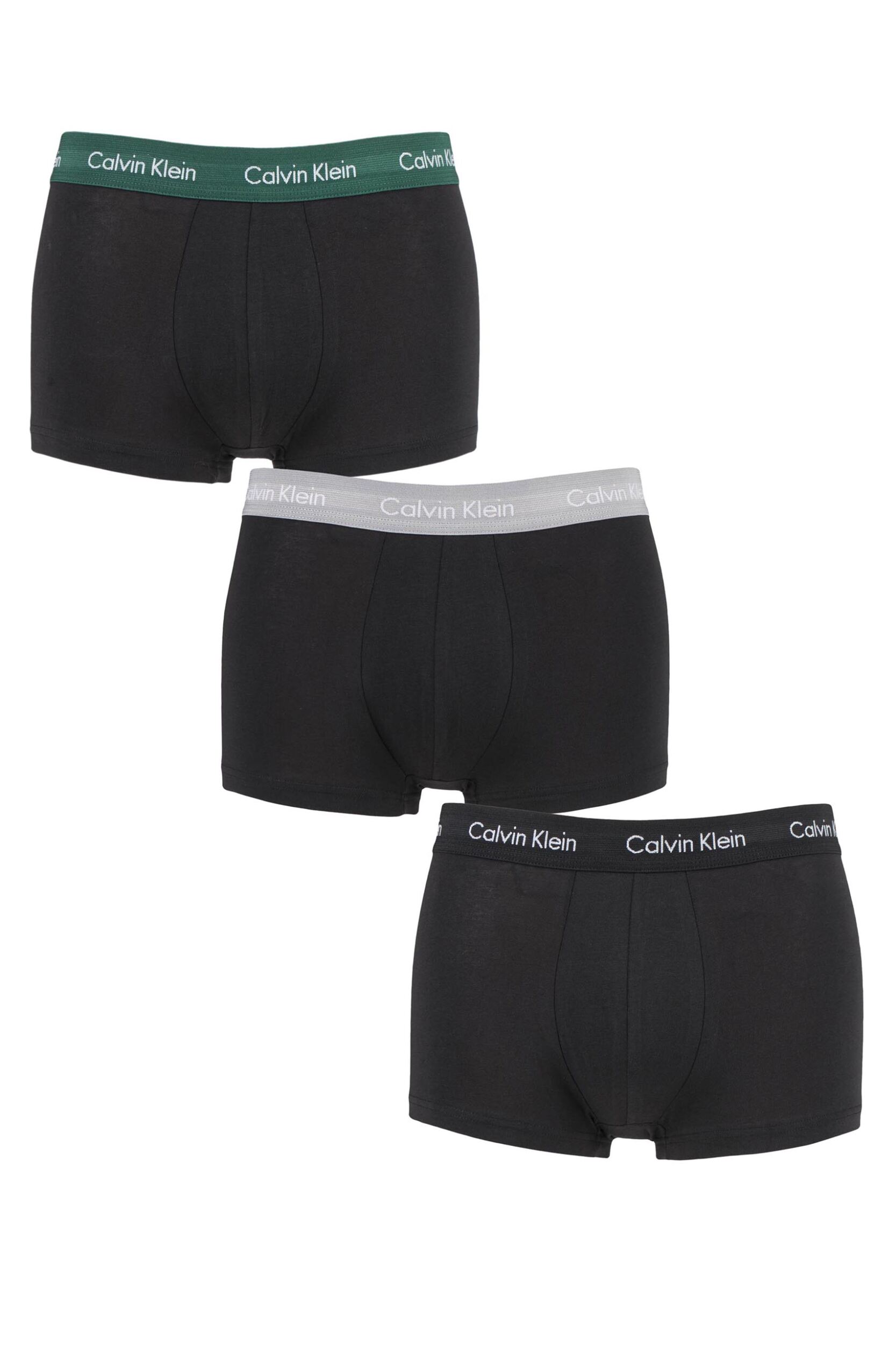 Image of Mens 3 Pair Calvin Klein Low Rise Trunks Alligator / Grey Heather / Black