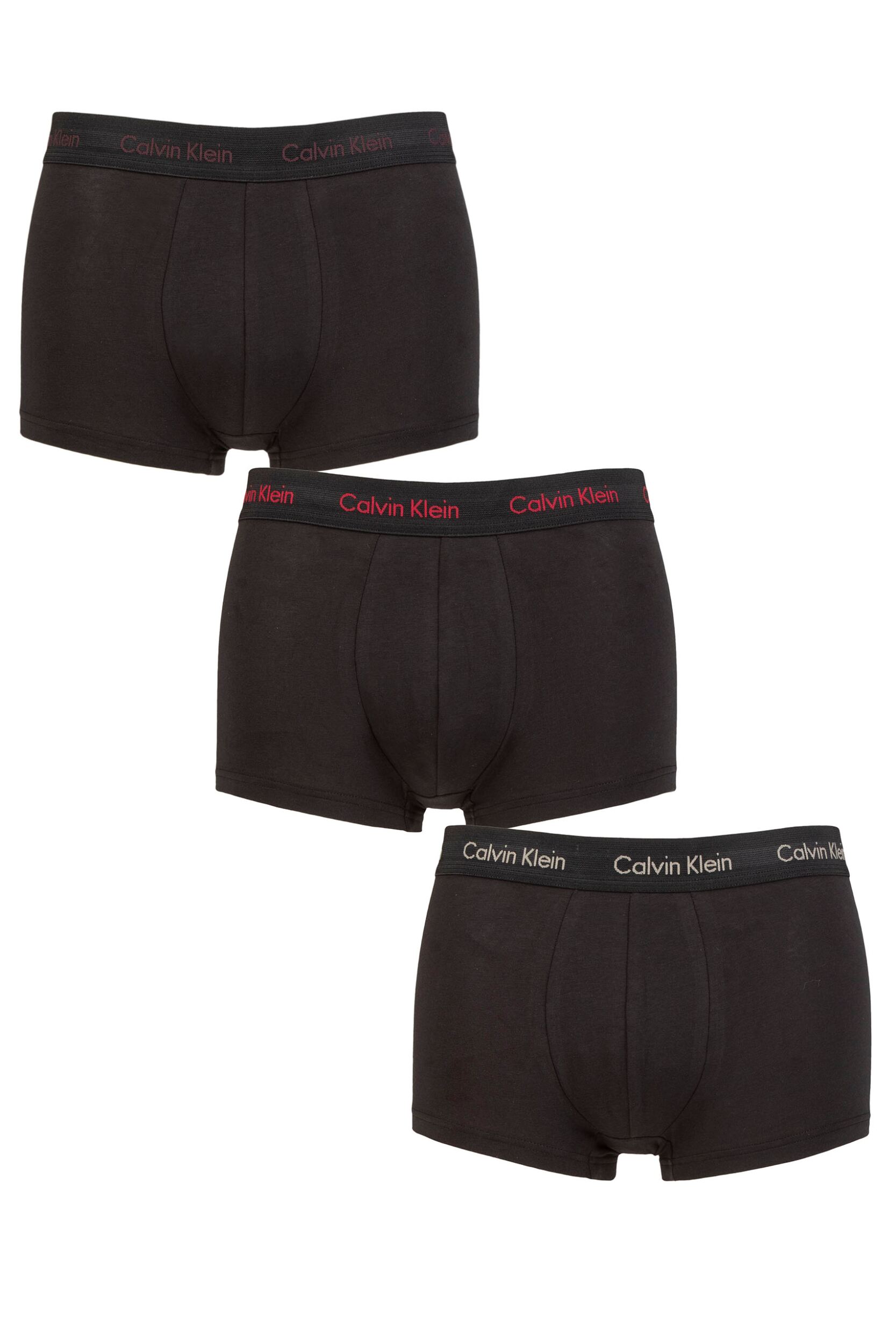 Image of Mens 3 Pair Calvin Klein Low Rise Trunks Plum / Berry / Grey L