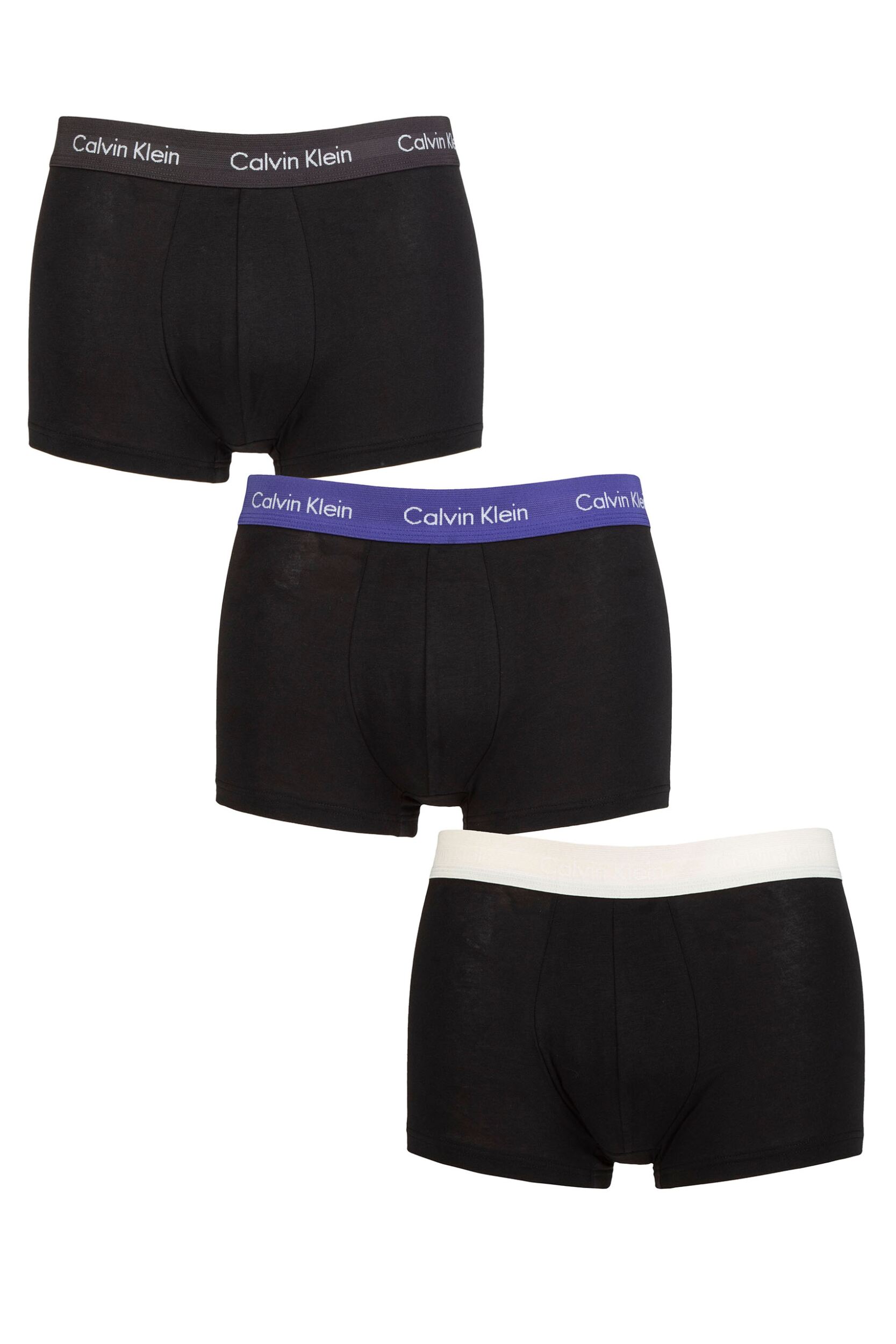Mens 3 Pair Calvin Klein Low Rise Trunks Grey / Blue / Grey WBS XS