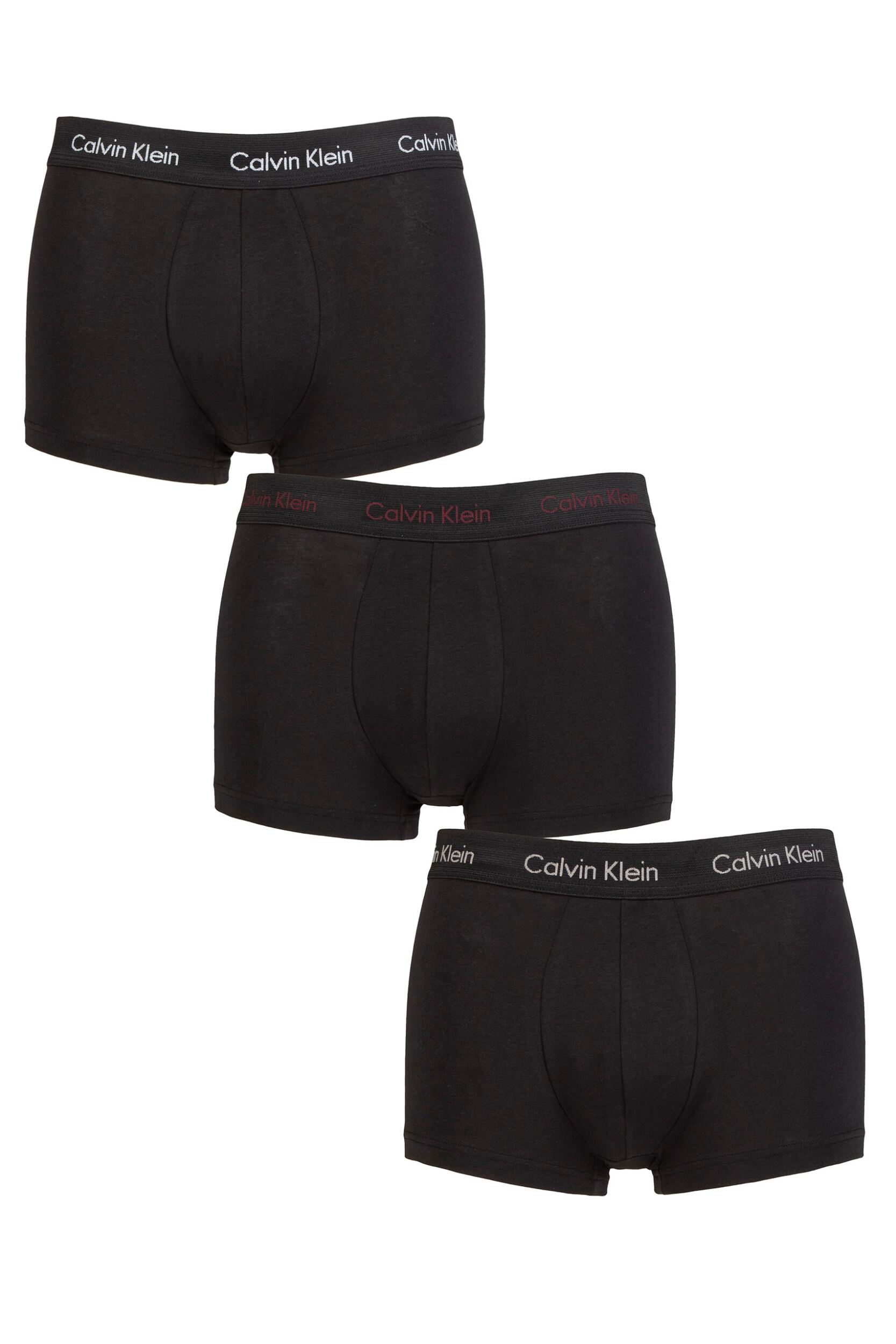 Image of Mens 3 Pair Calvin Klein Low Rise Trunks White / Port / Porpoise S
