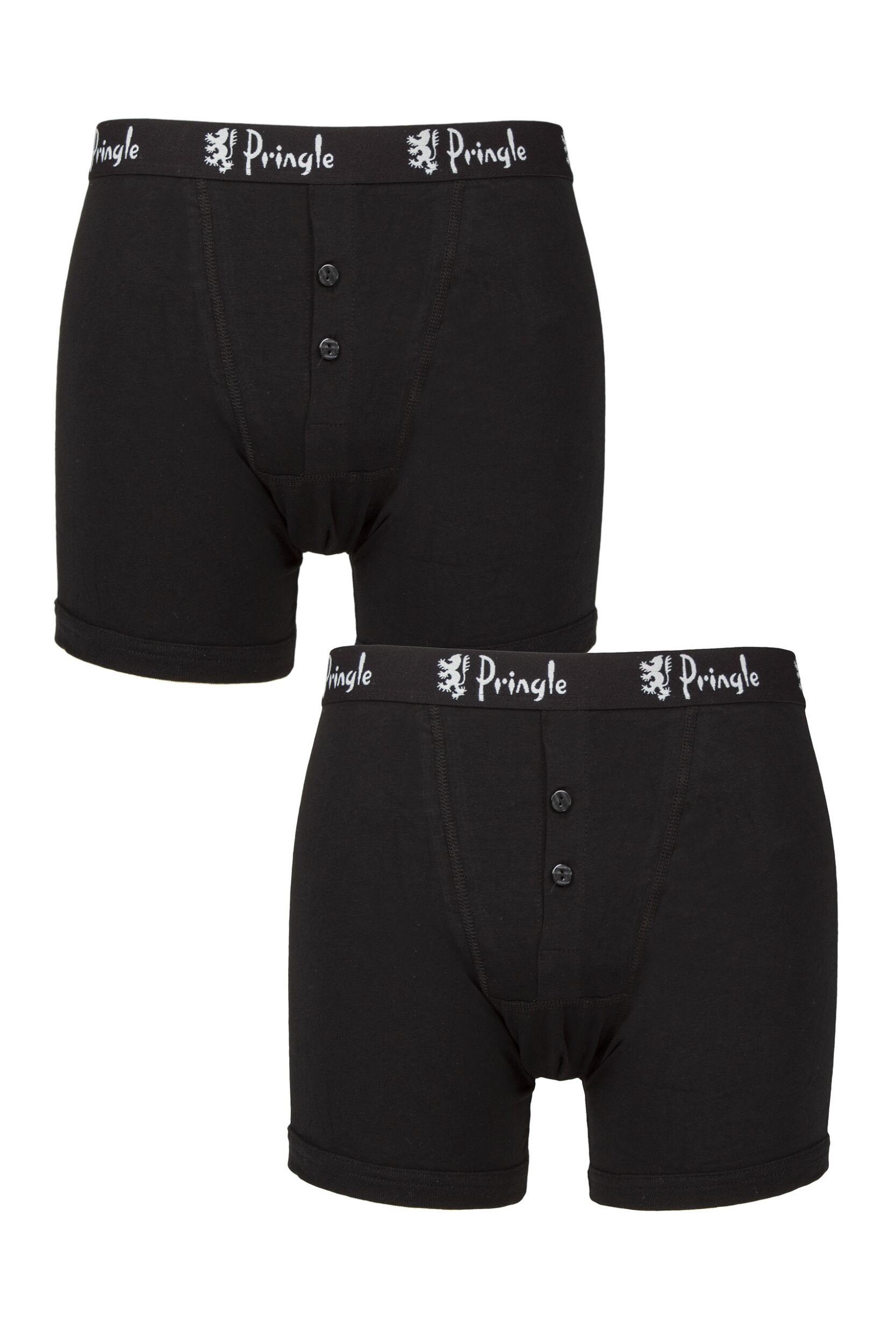 Mens 2 Pack Pringle Combed Cotton Button Fly Boxers Black S