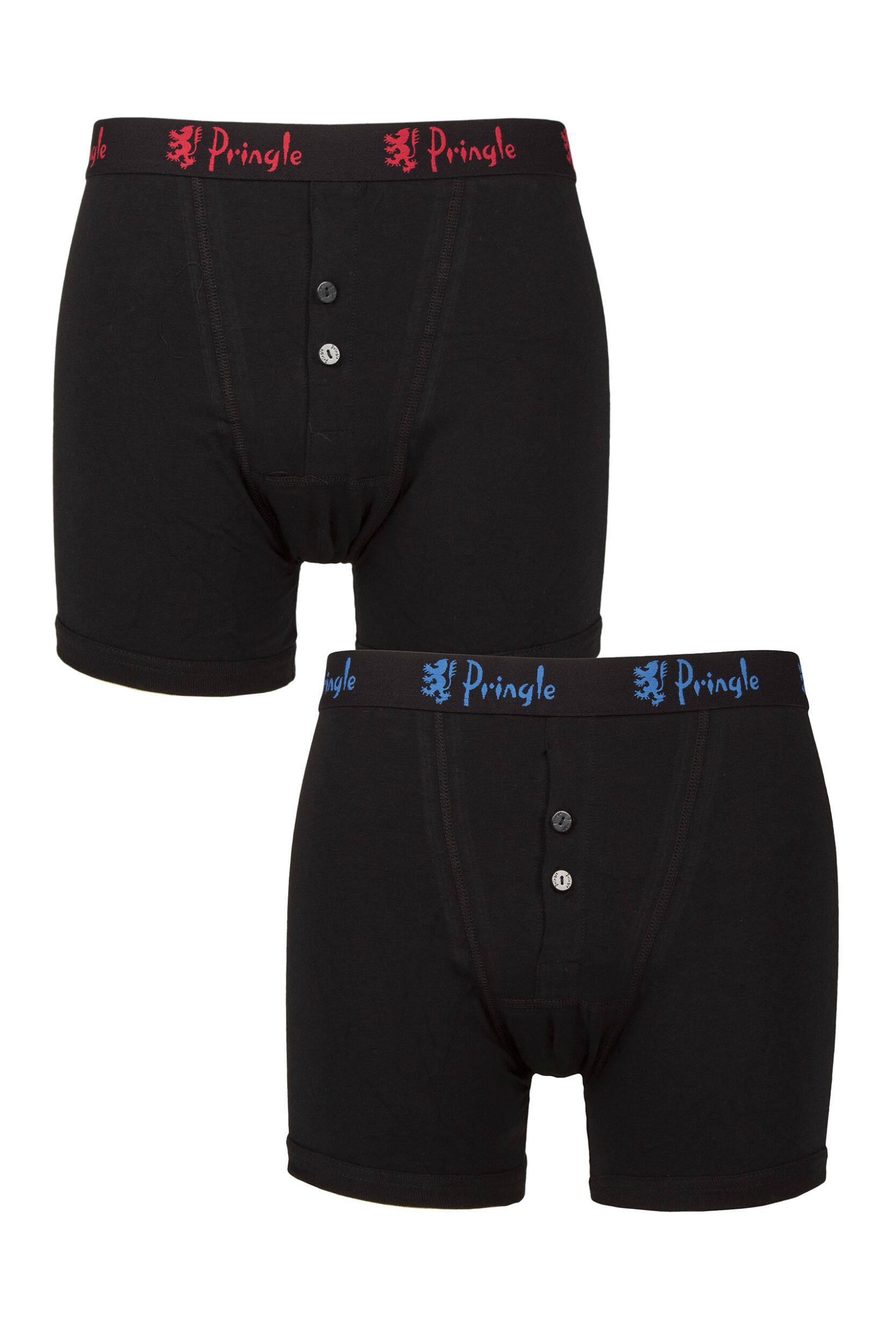 Mens 2 Pack Pringle Combed Cotton Button Fly Boxers Black Blue / Red L