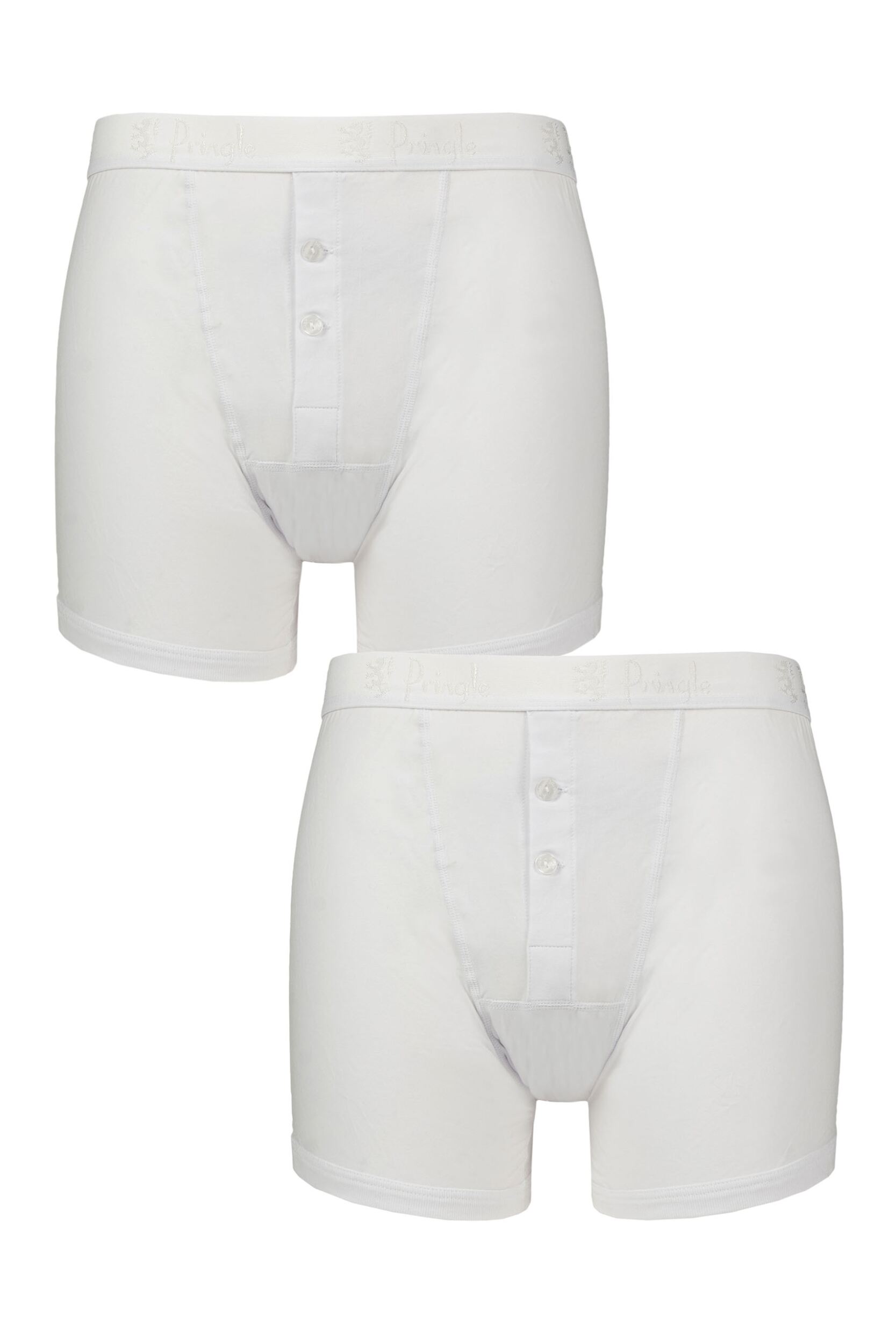Mens 2 Pack Pringle Combed Cotton Button Fly Boxers White M