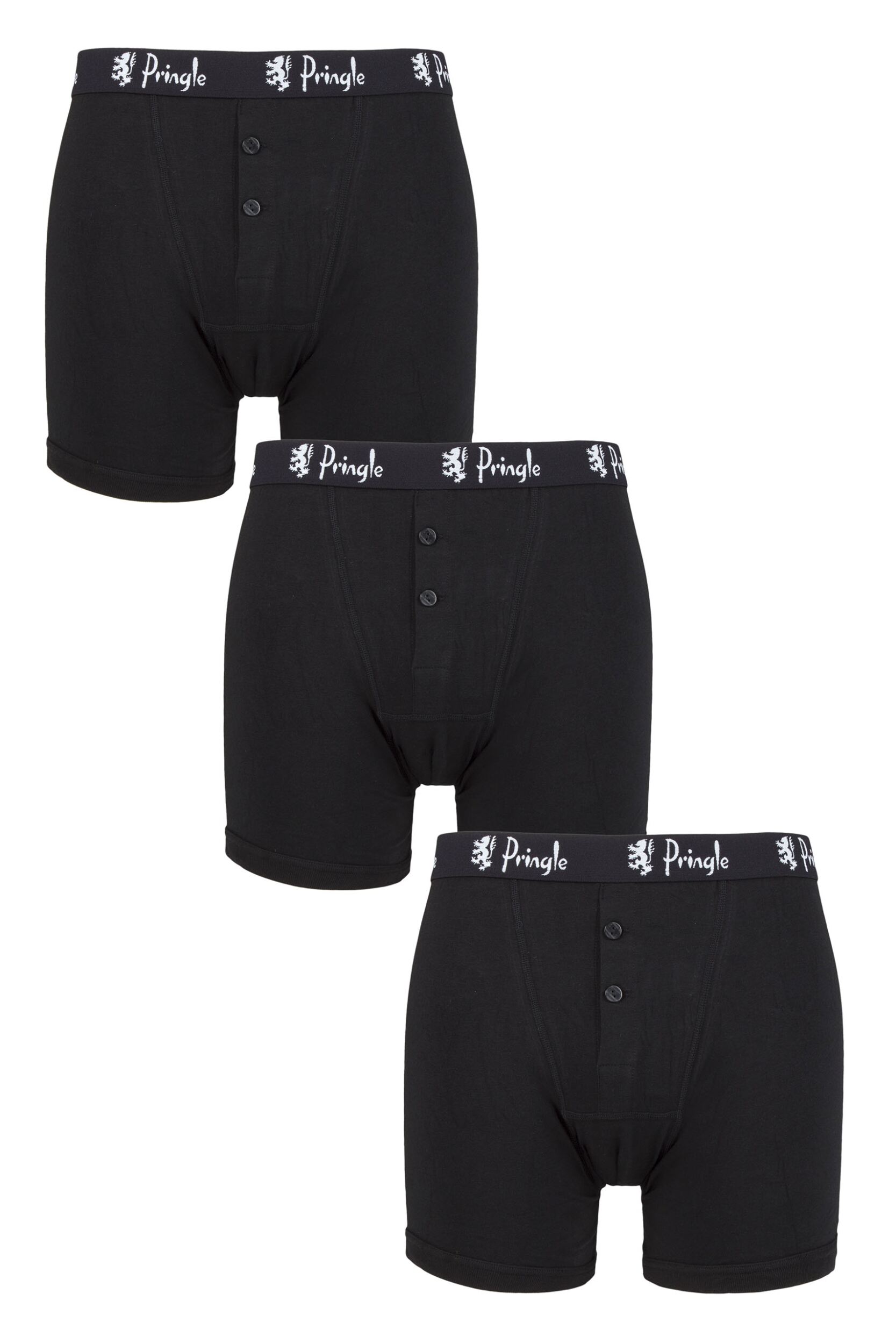 3 Pack Black Button Front Cotton Boxer Shorts Men's Small - Pringle