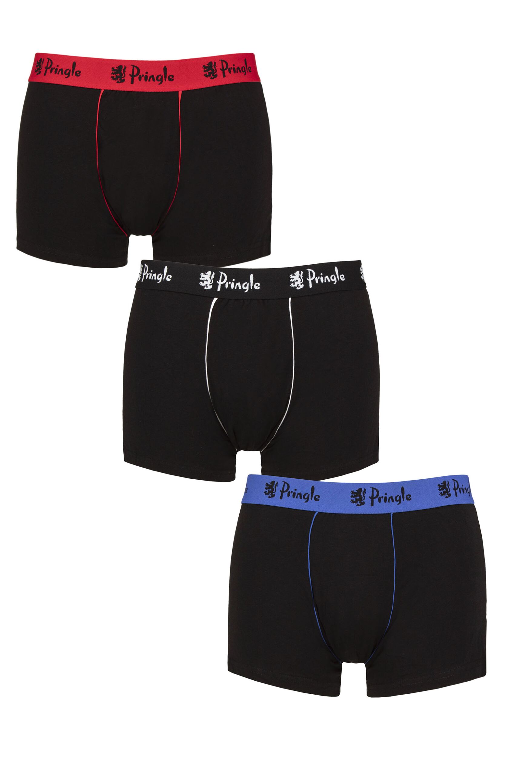 Mens 3 Pack Pringle Combed Cotton Trunks Black / Red / White / Blue S