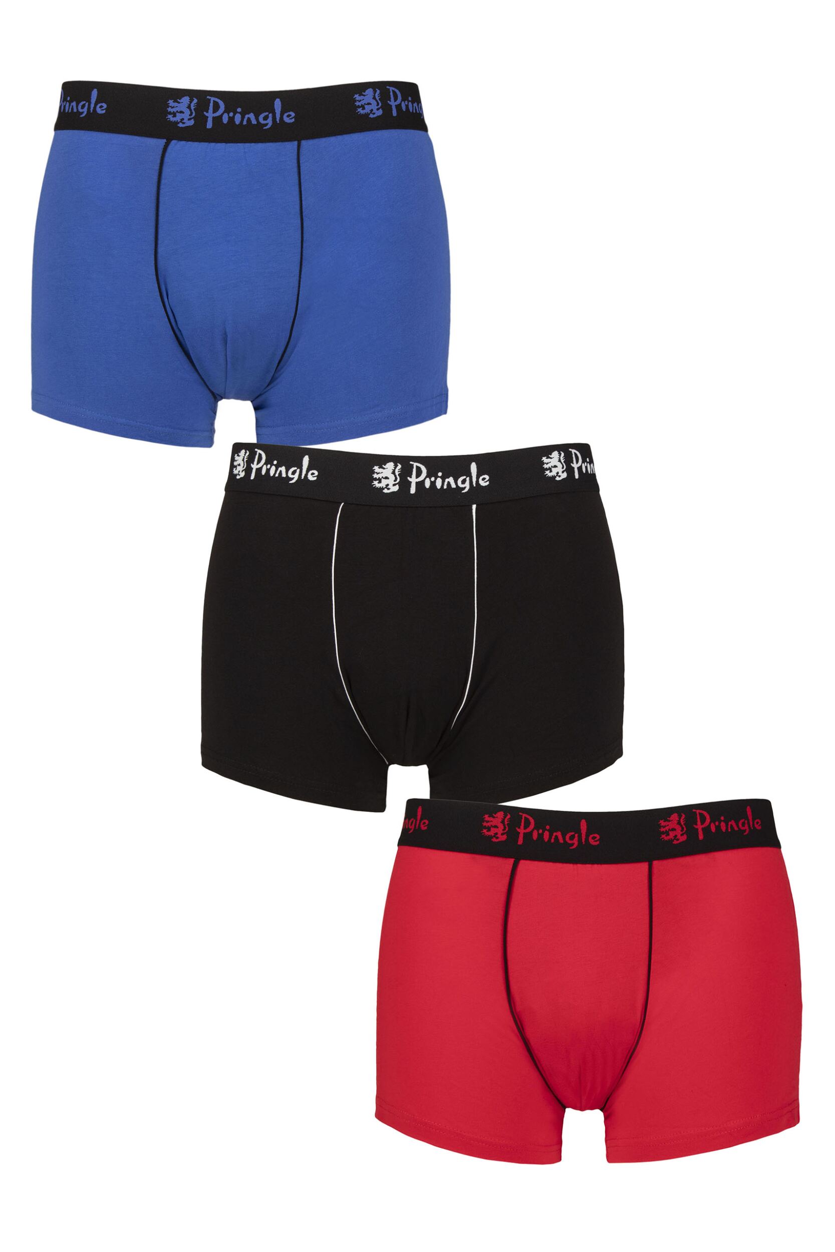 Mens 3 Pack Pringle Combed Cotton Trunks Blue / Black / Red L
