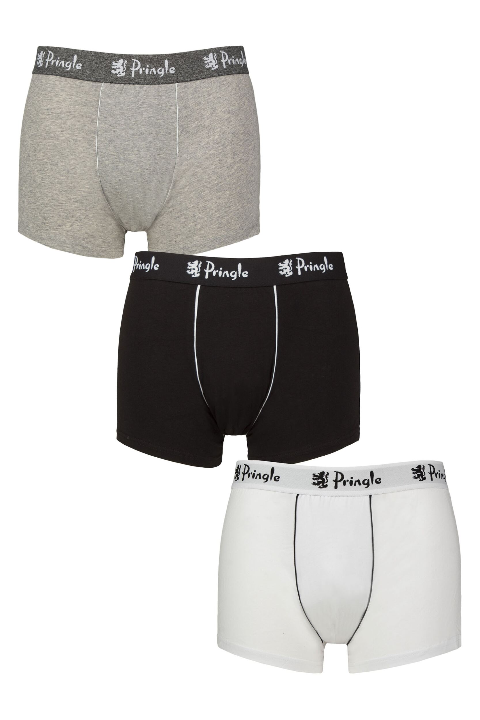 Mens 3 Pack Pringle Combed Cotton Trunks Black / Grey / White S