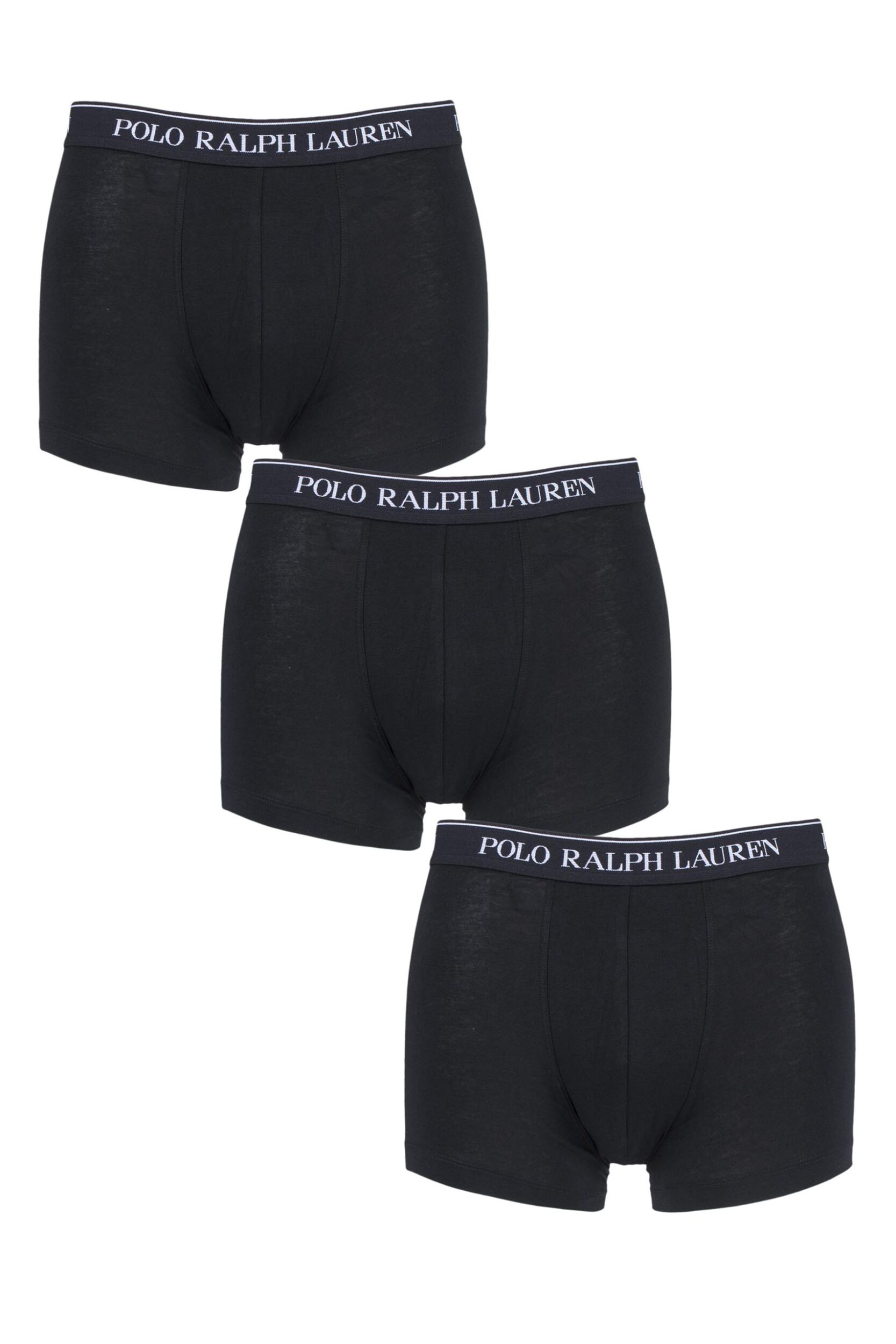 3 Pack Black Plain Cotton Stretch Trunks Men's Extra Large - Ralph Lauren