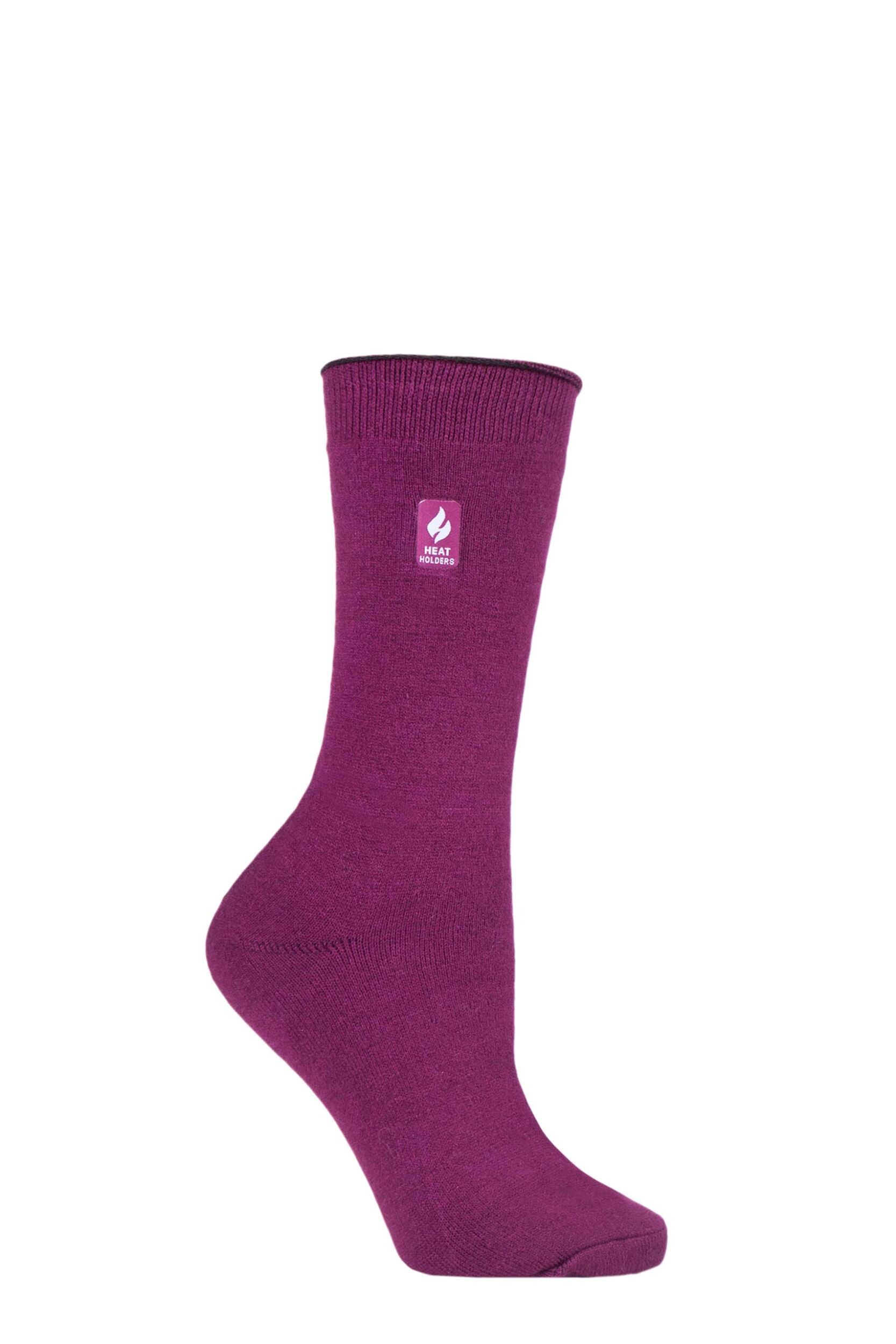 Women's 1 Pair SOCKSHOP Heat Holders 1.0 TOG Ultra Lite Plain Socks Deep Fuchsia 4-8 Ladies