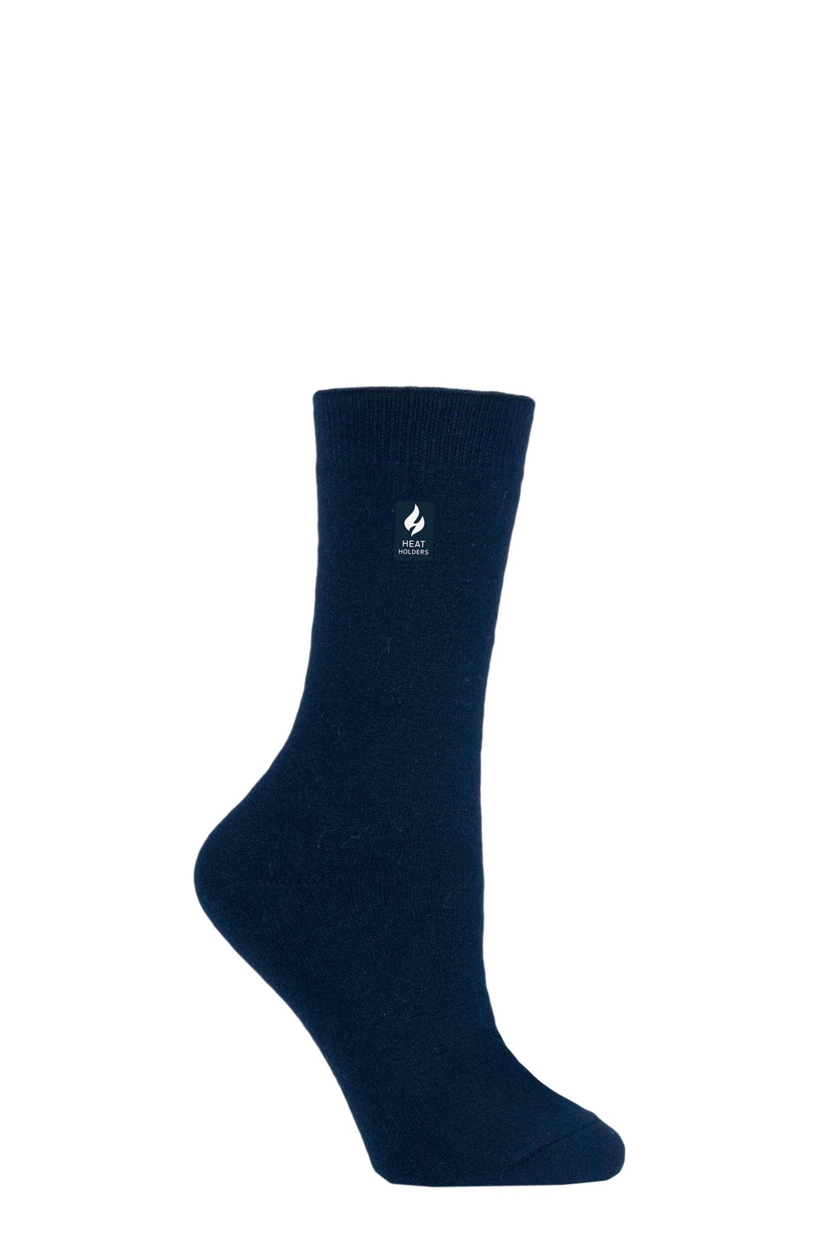 Women's 1 Pair SOCKSHOP Heat Holders 1.0 TOG Ultra Lite Plain Socks Navy 4-8 Ladies