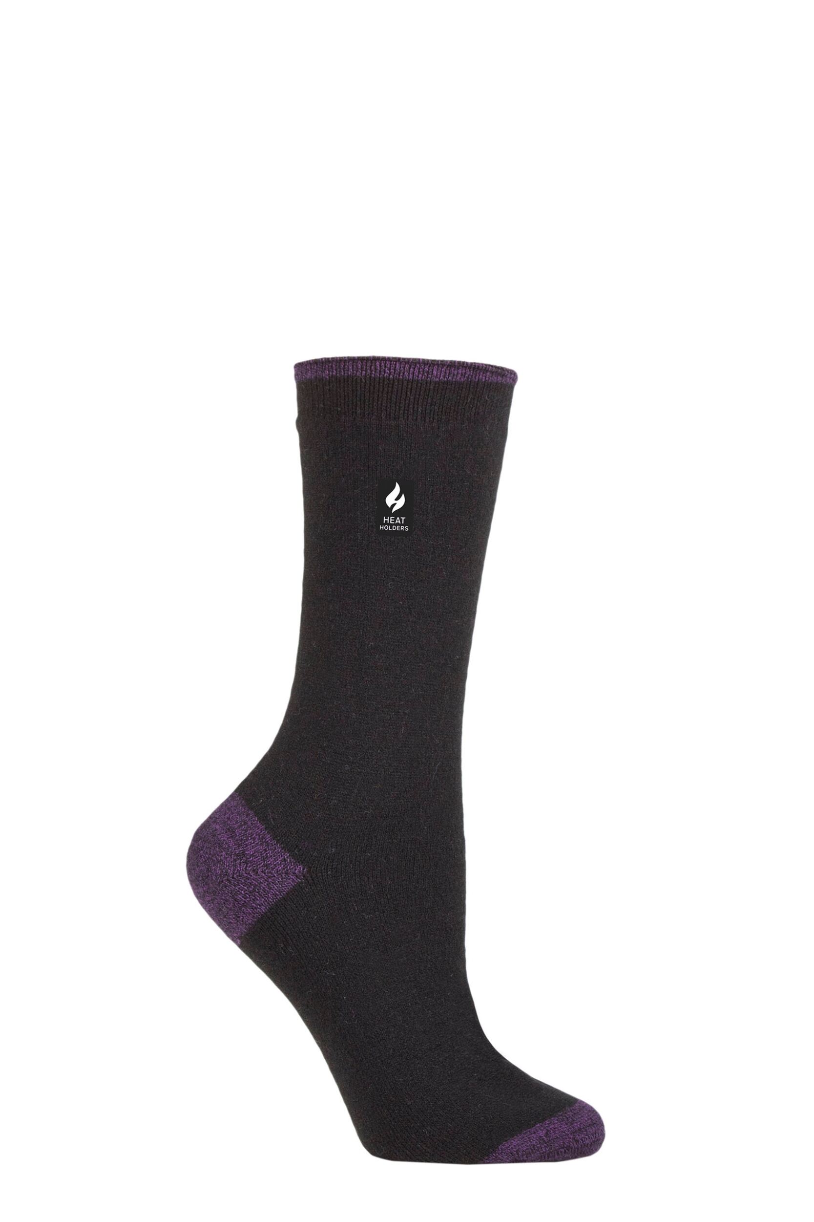 Women's 1 Pair SOCKSHOP Heat Holders 1.0 TOG Ultralite Striped, Argyle & Patterned Socks Oia Heel & Toe Black / Purple 4-8 Ladies