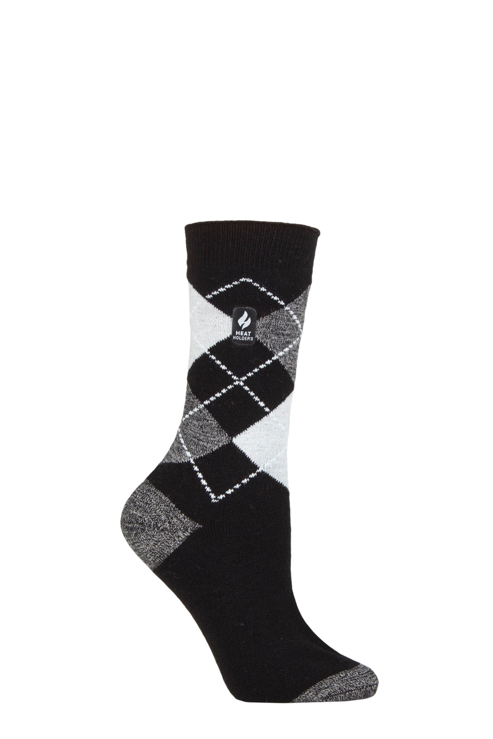 Women's 1 Pair SOCKSHOP Heat Holders 1.0 TOG Ultralite Striped, Argyle & Patterned Socks Valletta Argyle Black / Grey 4-8 Ladies