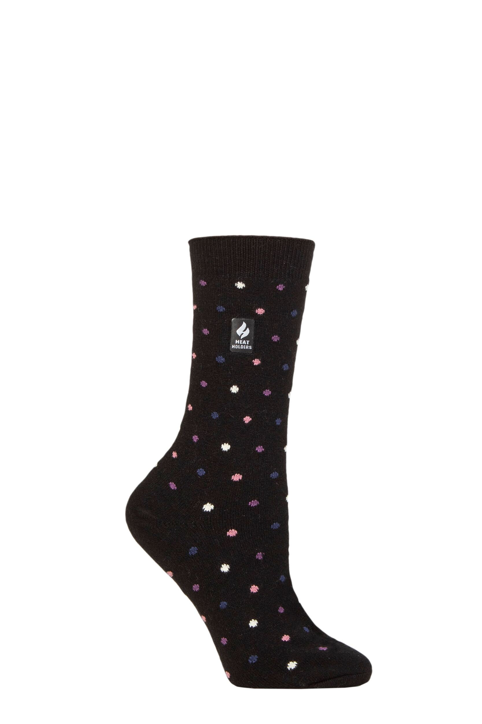 Women's 1 Pair SOCKSHOP Heat Holders 1.0 TOG Ultralite Striped, Argyle & Patterned Socks Turlan Dots Black / Heather Rose 4-8