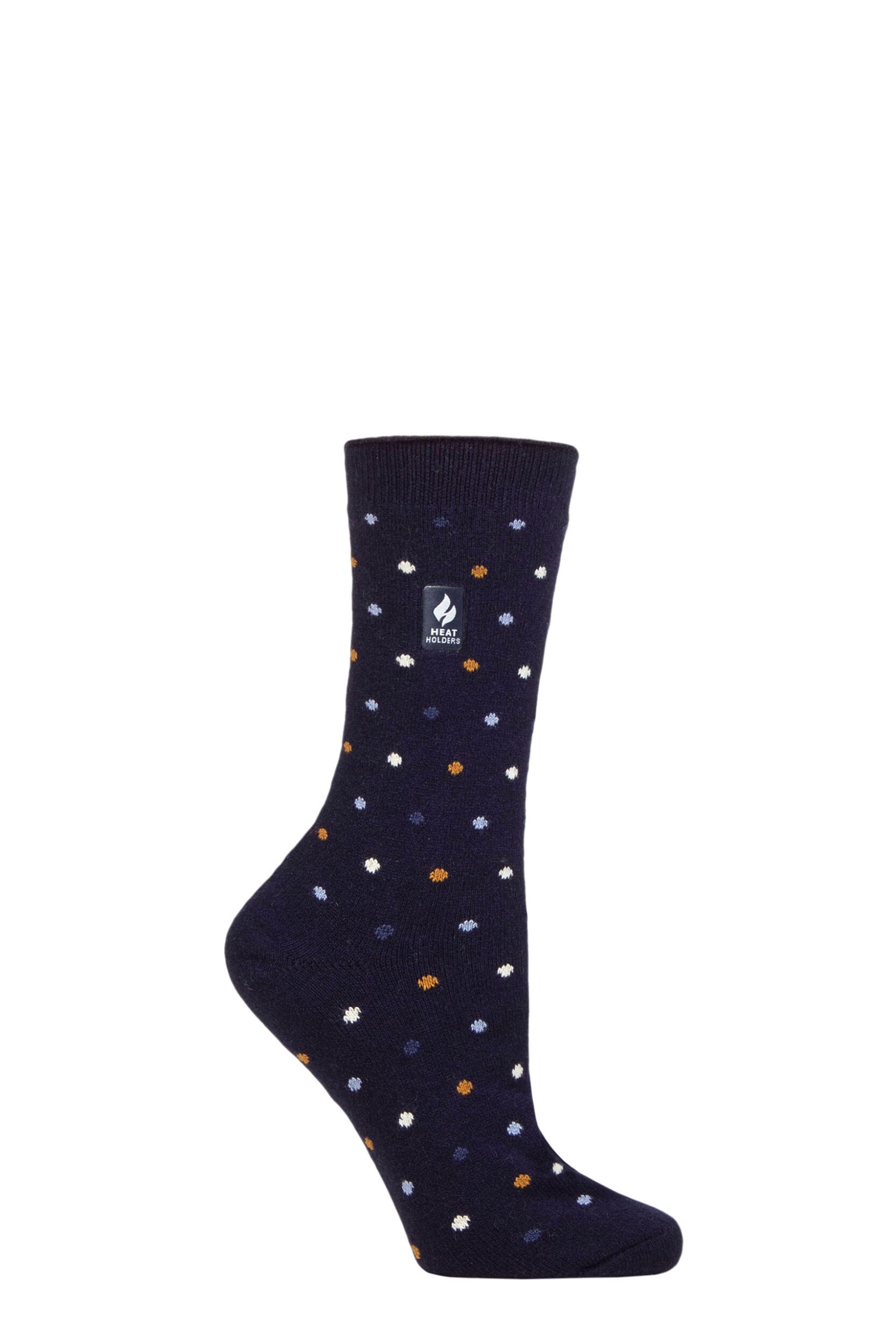 Women's 1 Pair SOCKSHOP Heat Holders 1.0 TOG Ultralite Striped, Argyle & Patterned Socks Turlan Dots Navy / Twilight Blue 4-8