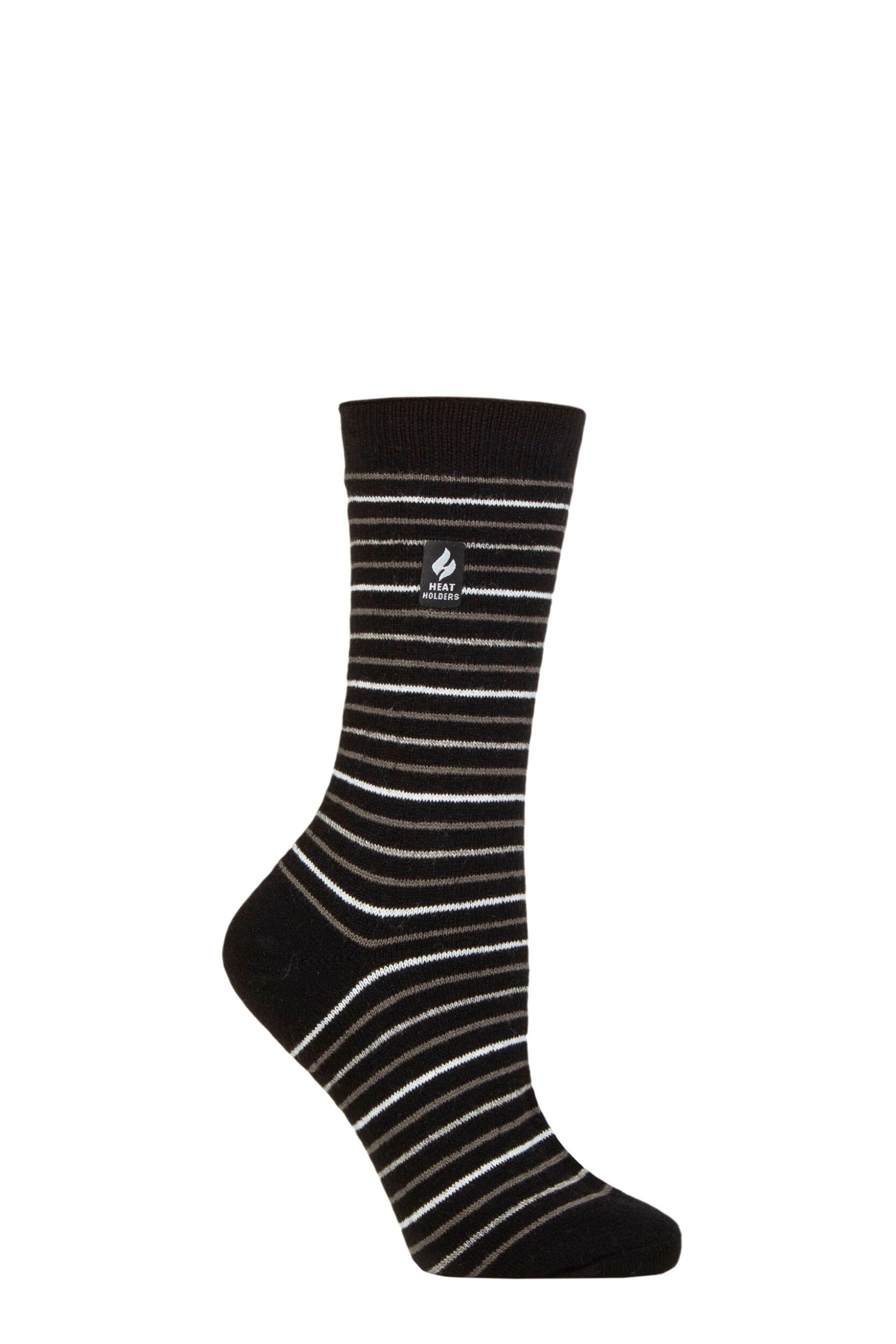 Women's 1 Pair SOCKSHOP Heat Holders 1.0 TOG Ultralite Striped, Argyle & Patterned Socks Annapurna Stripe Black 4-8