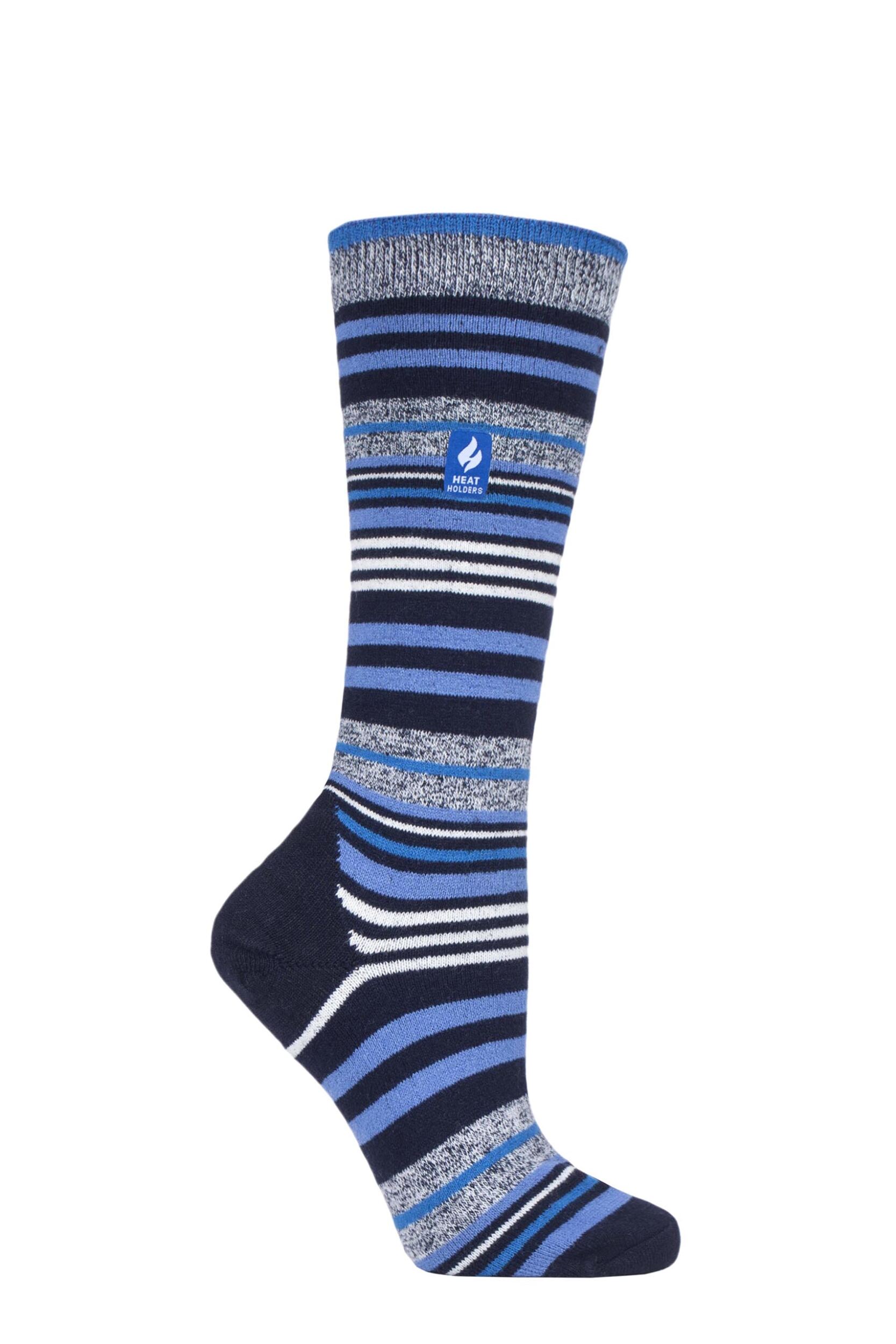Women's 1 Pair SOCKSHOP Heat Holders 1.0 TOG Apres Ski Ultra Lite Ski Socks Navy Stripe 4-8 Ladies