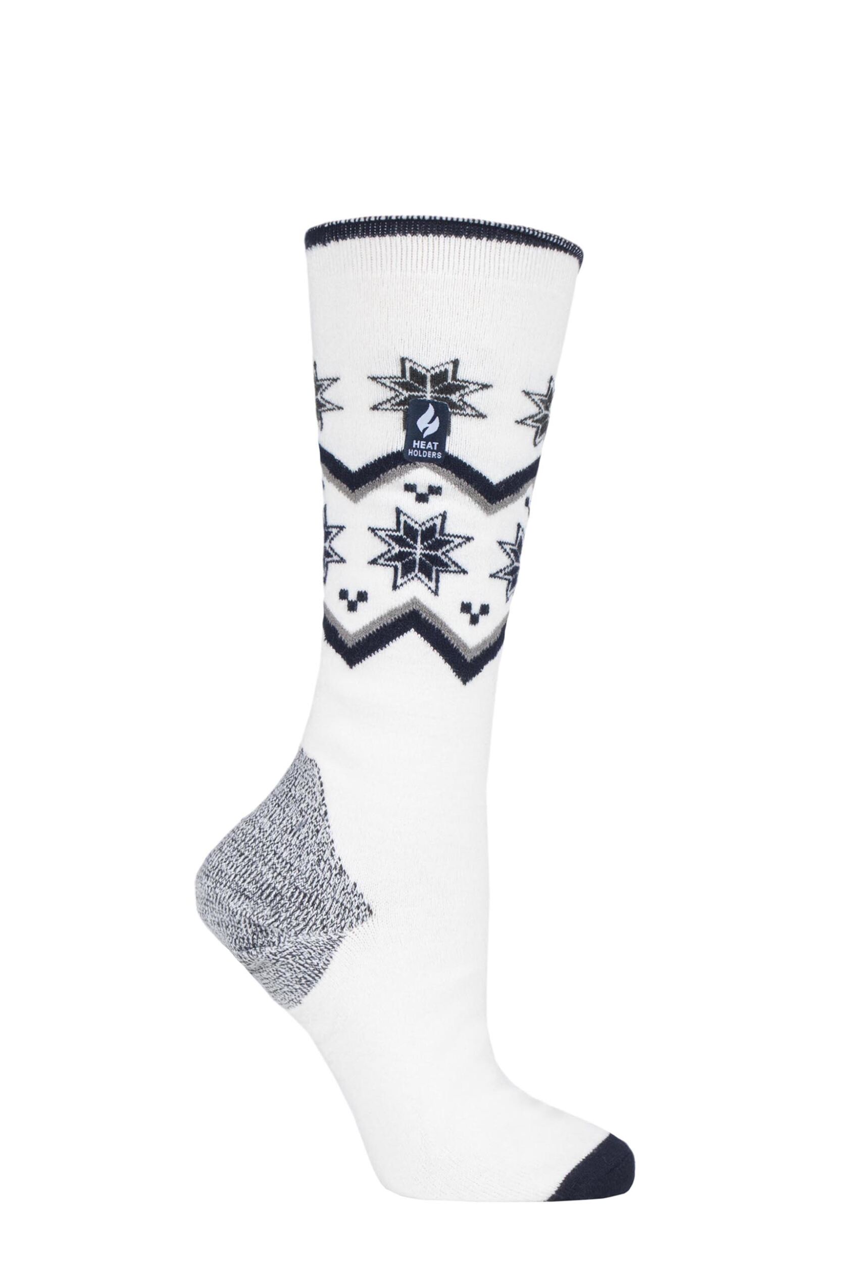 Women's 1 Pair SOCKSHOP Heat Holders 1.0 TOG Apres Ski Ultra Lite Ski Socks Cream Fairisle 4-8 Ladies