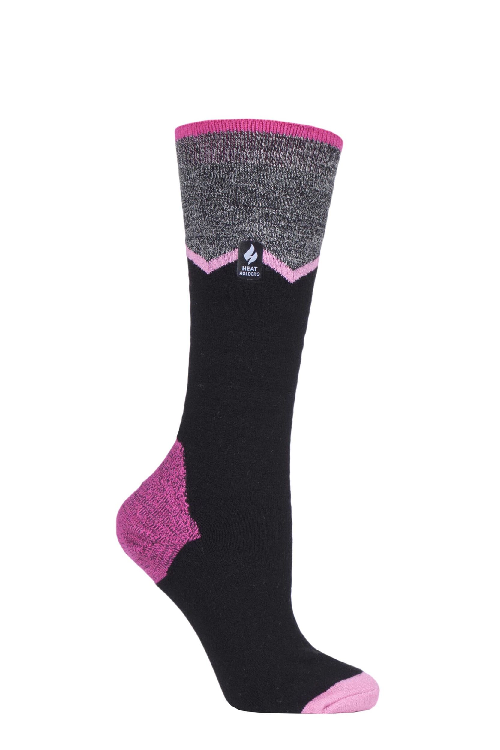 Women's 1 Pair SOCKSHOP Heat Holders 1.0 TOG Apres Ski Ultra Lite Ski Socks Black Zig Zag 4-8 Ladies