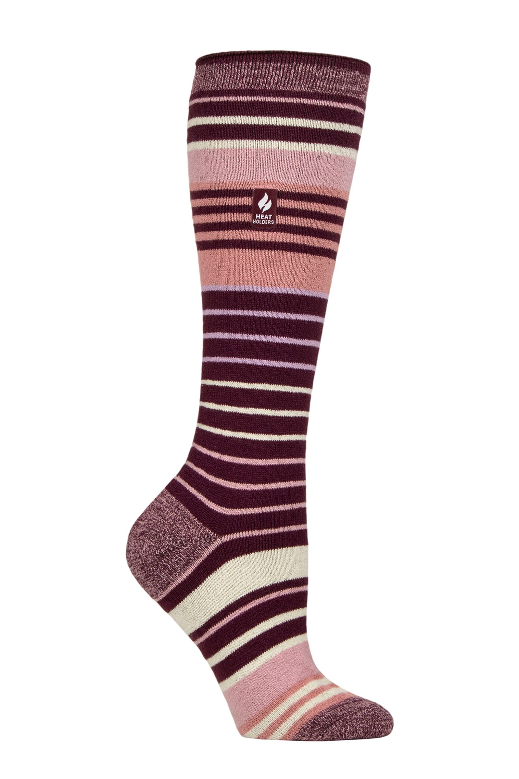 Women's 1 Pair SOCKSHOP Heat Holders 1.0 TOG Apres Ski Ultra Lite Ski Socks Jura Cabernet / Rose Blush 4-8