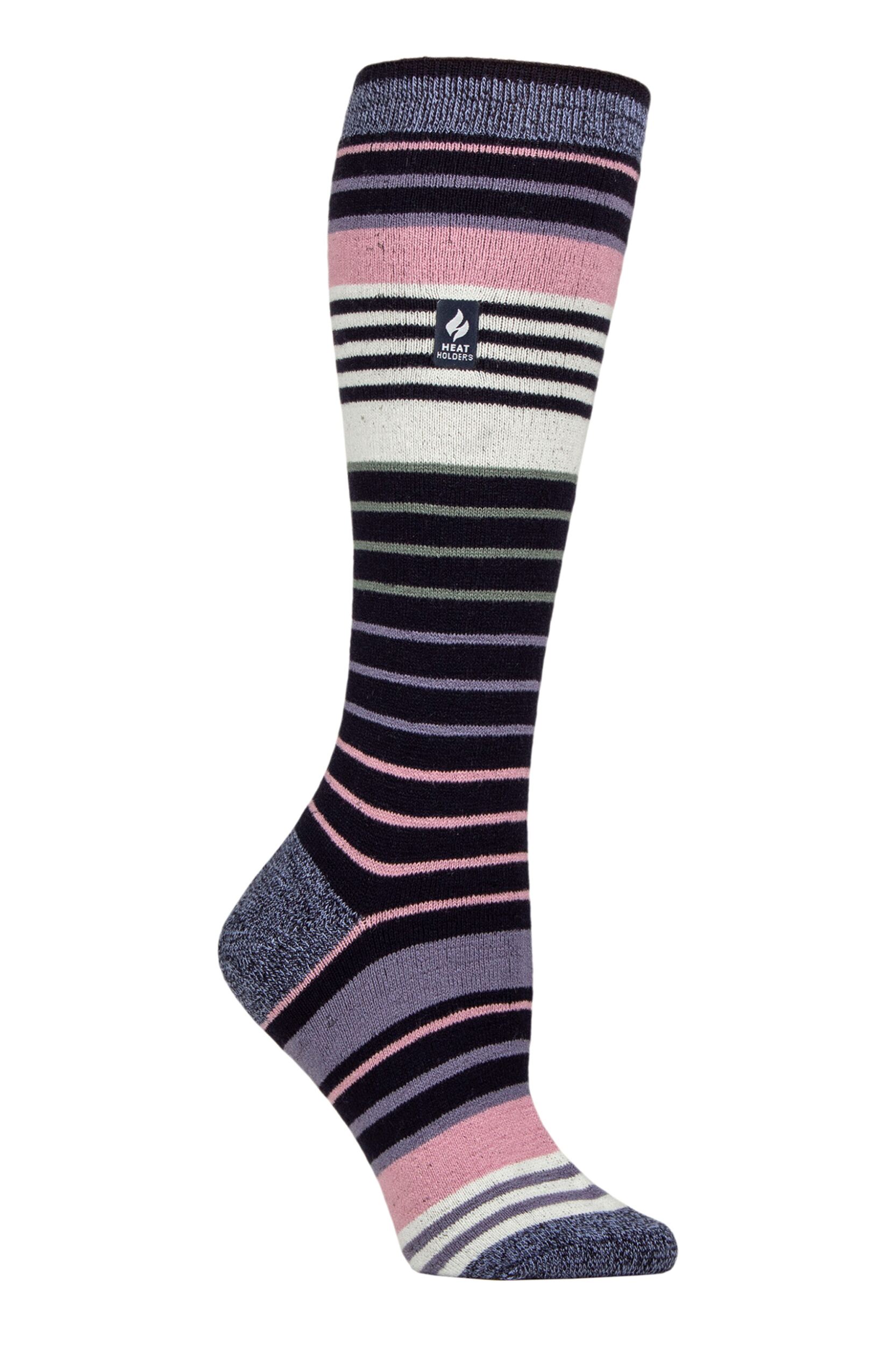 Women's 1 Pair SOCKSHOP Heat Holders 1.0 TOG Apres Ski Ultra Lite Ski Socks Jura Navy / Lilac 4-8