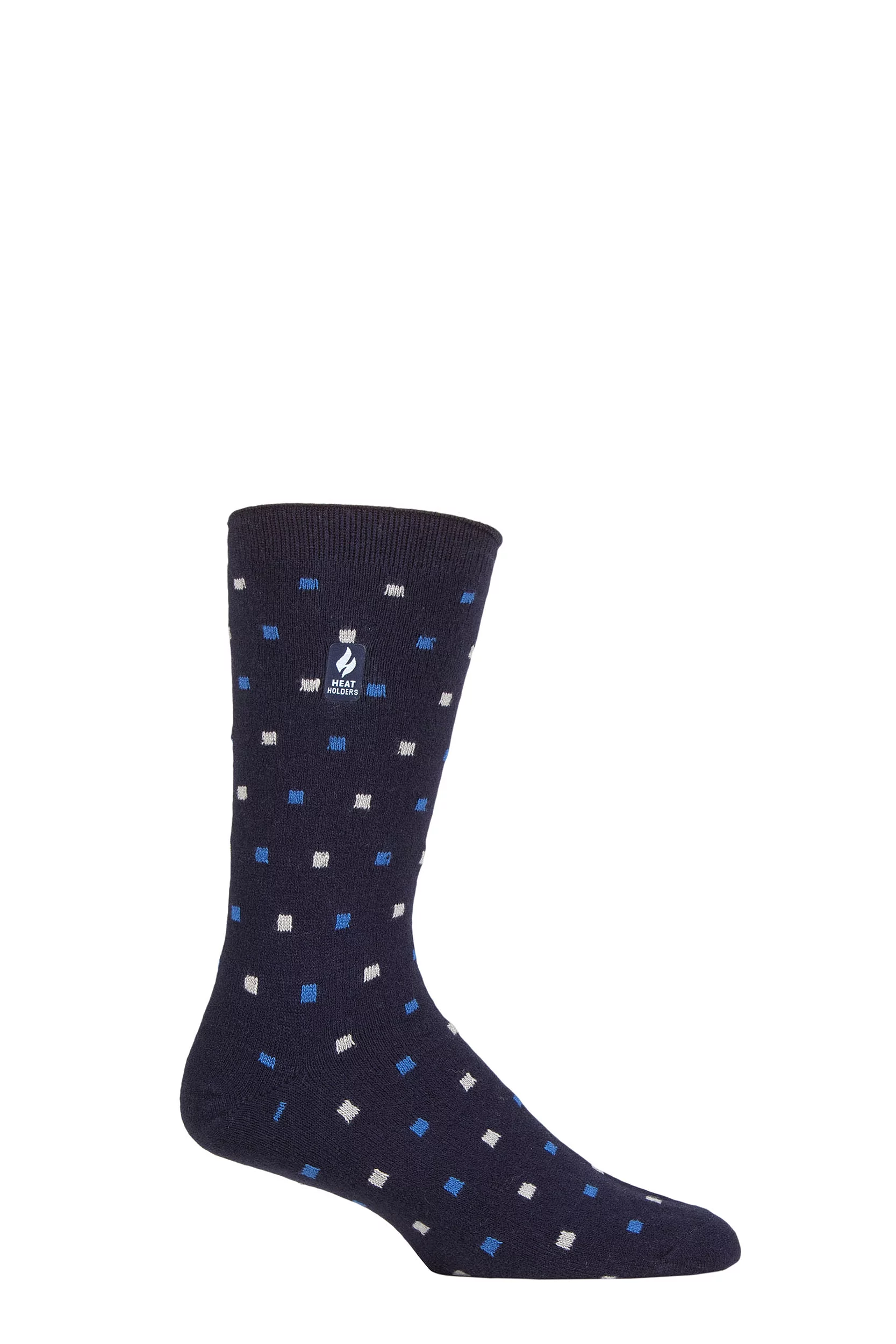 Mens 1 Pair SOCKSHOP Heat Holders 1.0 TOG Ultralite Striped, Argyle and Patterned Socks Zadar Micro Square Navy 6-11 Mens