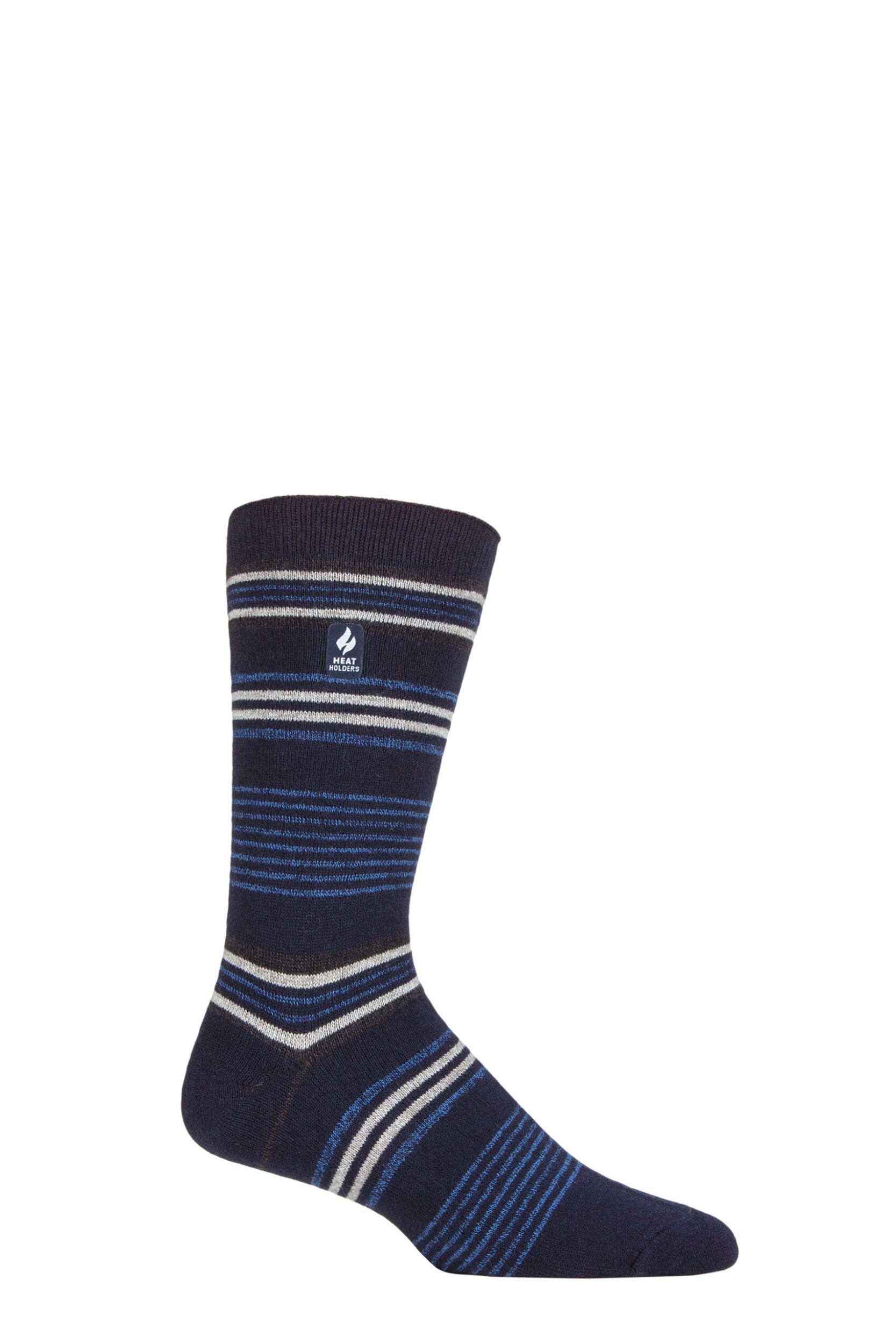 Image of Mens 1 Pair SOCKSHOP Heat Holders 1.0 TOG Ultralite Striped, Argyle and Patterned Socks Santiago Stripe Navy 6-11 Mens