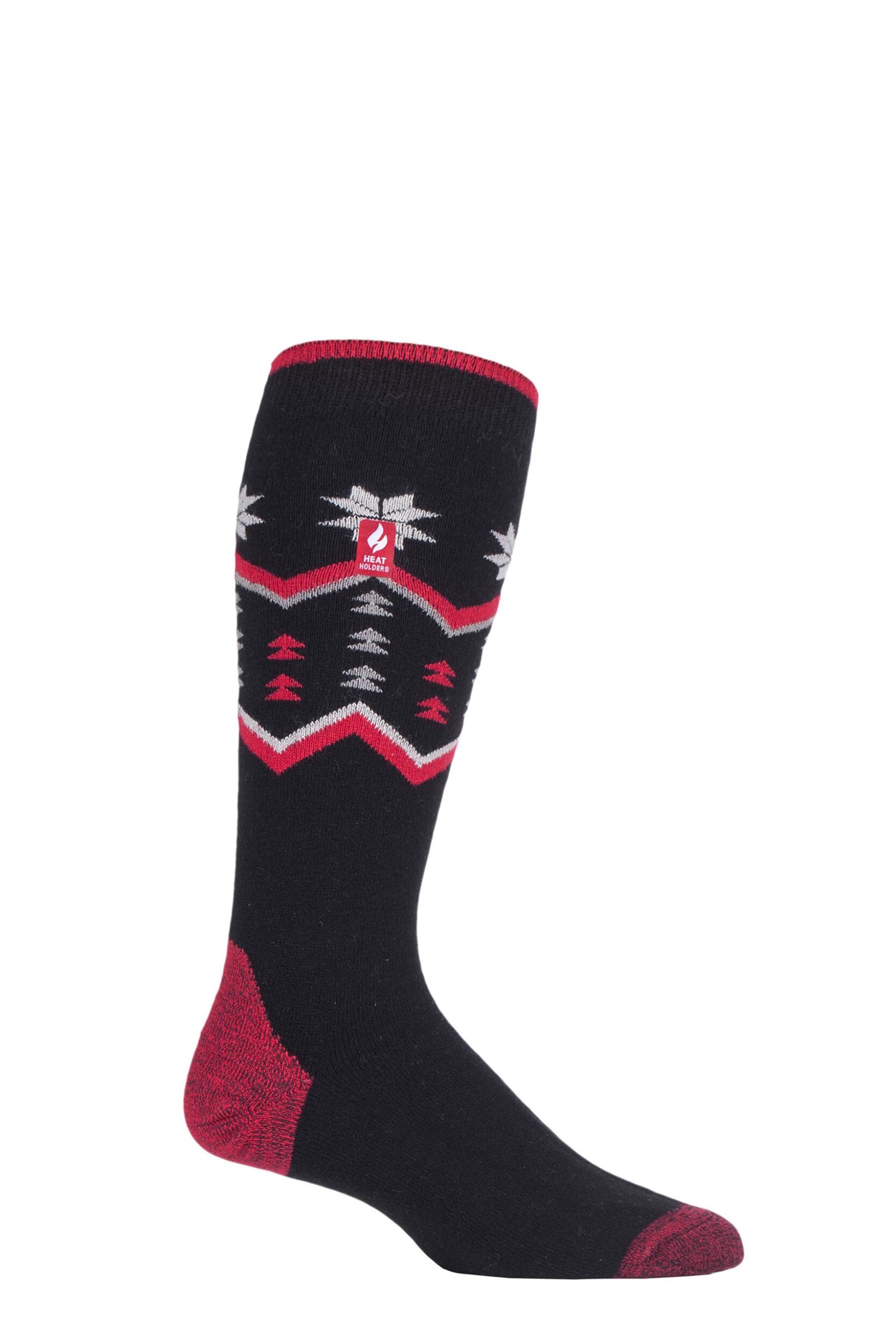 Mens 1 Pair SOCKSHOP Heat Holders 1.0 TOG Slalom Adventure Ultra Lite Ski Socks Black Fairisle 6-11 Mens