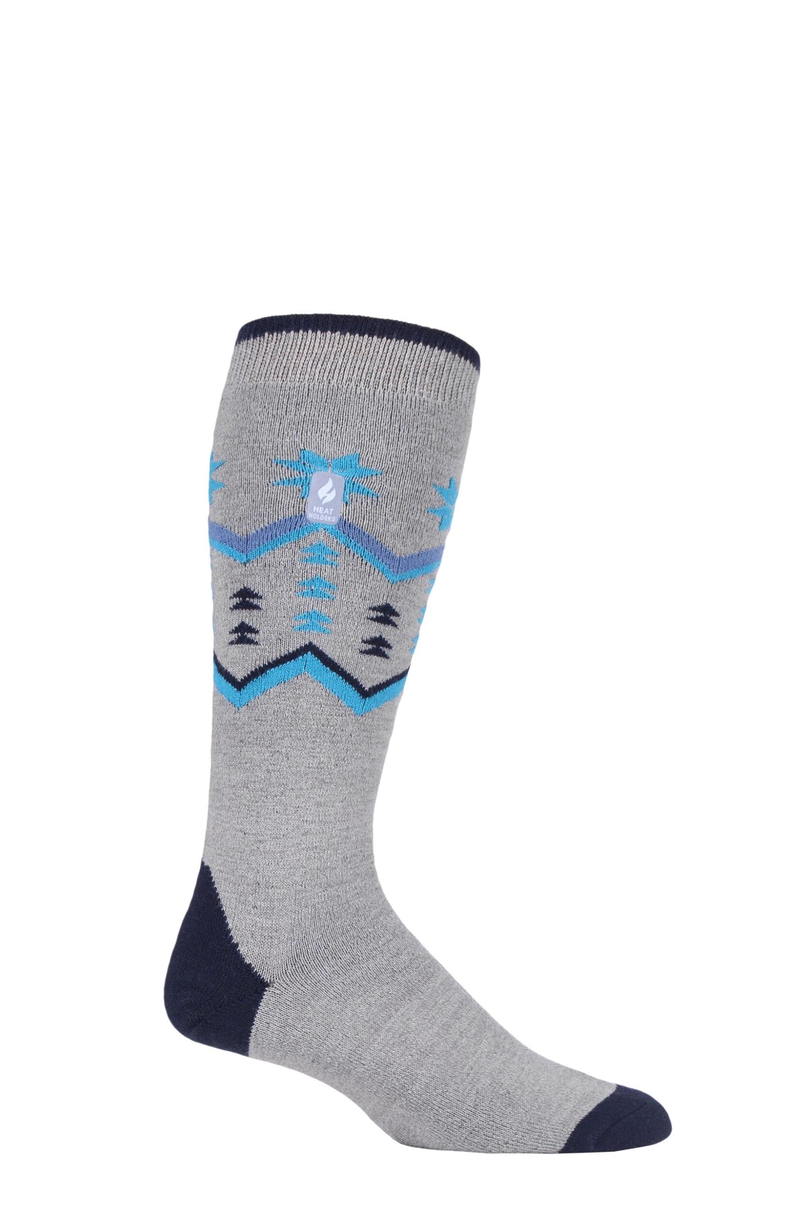Image of Mens 1 Pair SOCKSHOP Heat Holders 1.0 TOG Slalom Adventure Ultra Lite Ski Socks Grey Fairisle 6-11 Mens