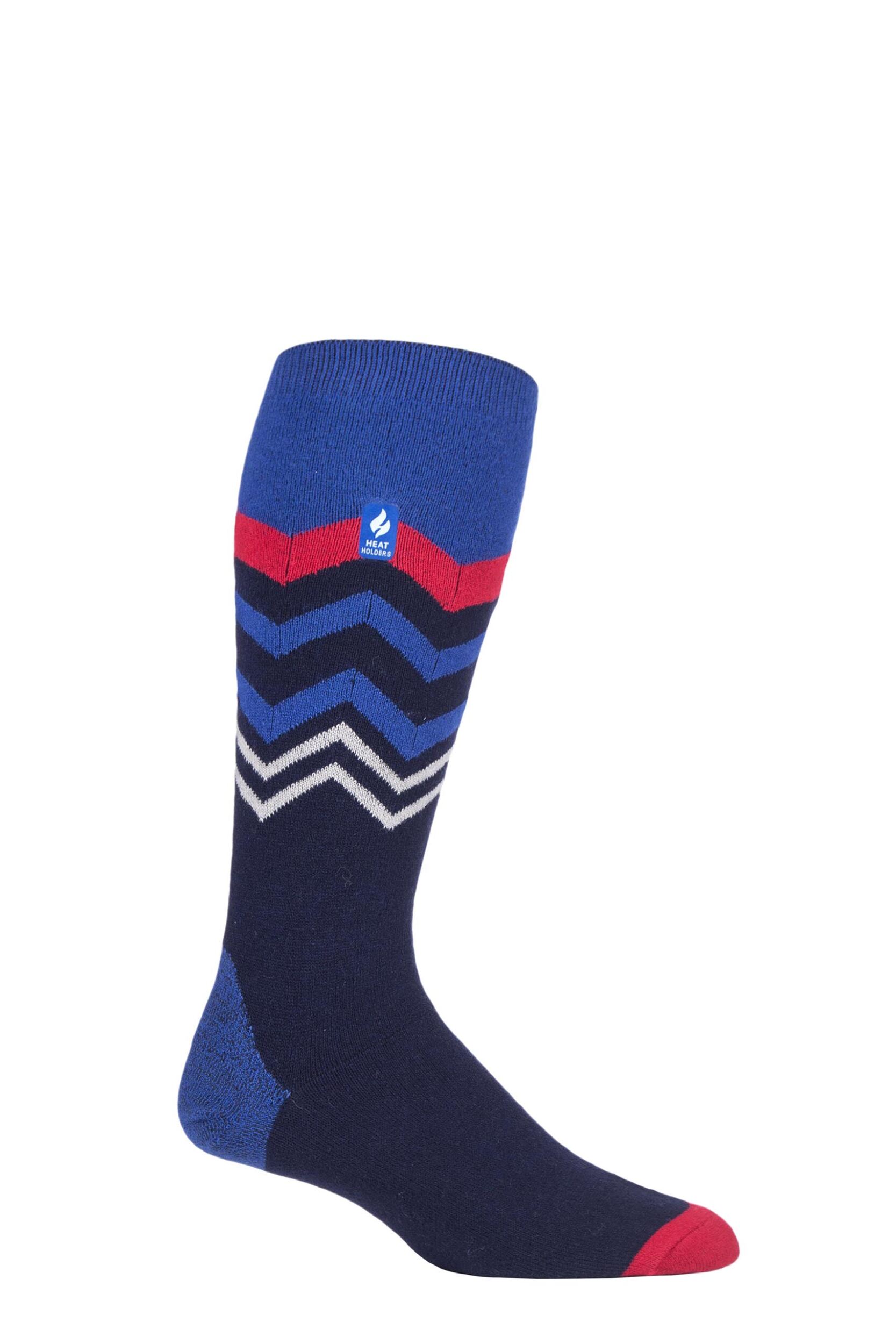 Image of Mens 1 Pair SOCKSHOP Heat Holders 1.0 TOG Slalom Adventure Ultra Lite Ski Socks Navy Zig Zag 6-11 Mens