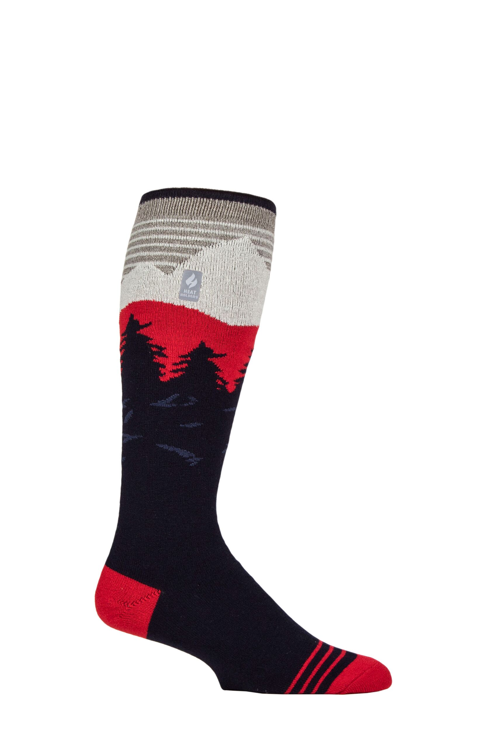 Mens 1 Pair SOCKSHOP Heat Holders 1.0 TOG Slalom Adventure Ultra Lite Ski Socks Mountain Scape Navy  6-11
