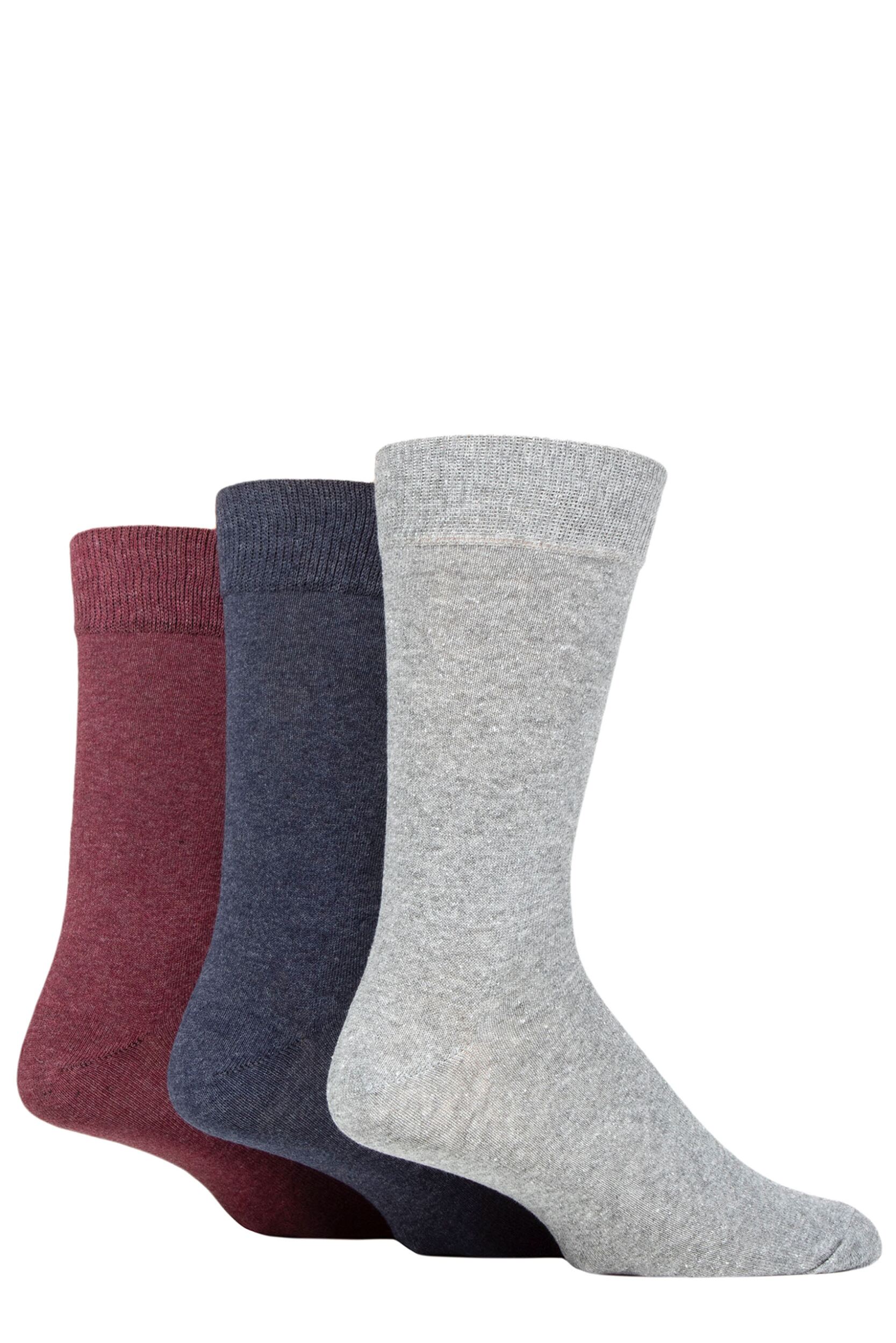 Mens 3 Pair SOCKSHOP TORE 100% Recycled Plain Cotton Socks Grey / Blue / Pink 7-11 Mens