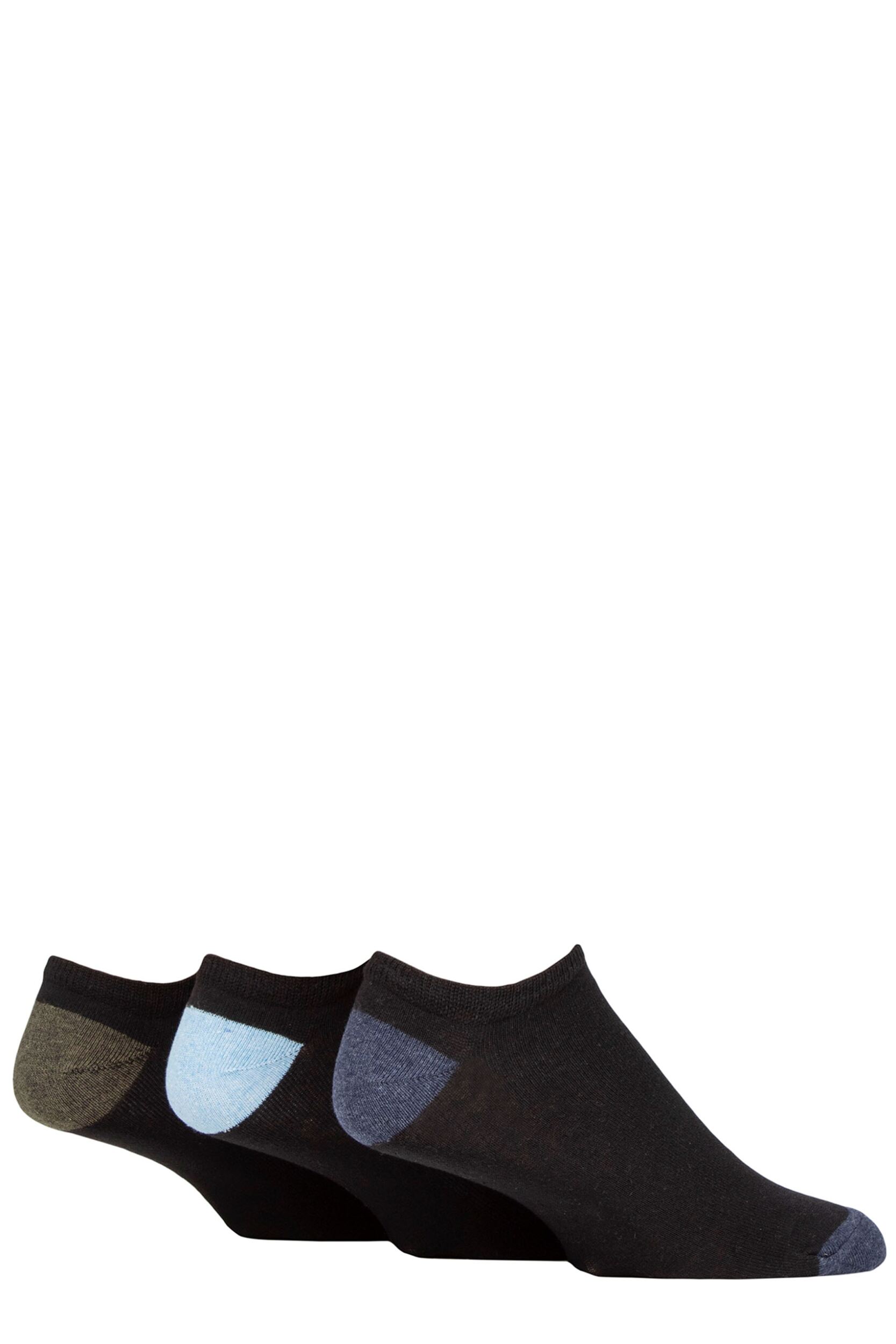 Mens 3 Pair SOCKSHOP TORE 100% Recycled Heel and Toe Cotton Trainer Socks Black 7-11 Mens