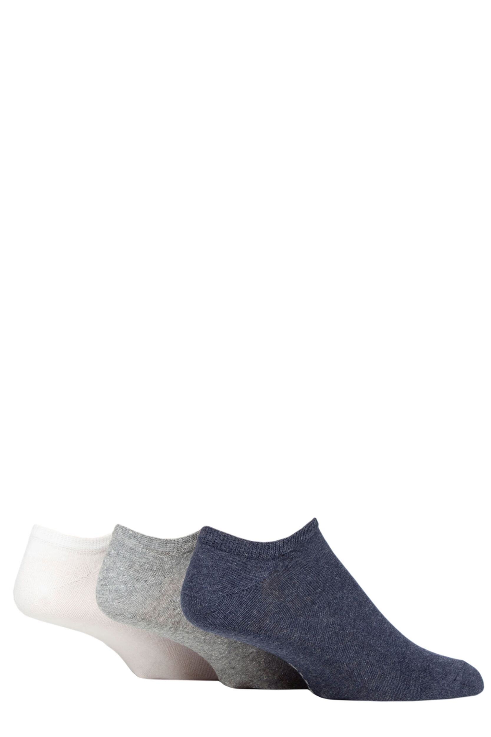 Mens 3 Pair SOCKSHOP TORE 100% Recycled Plain Cotton Trainer Socks Blue / Grey / White 7-11 Mens