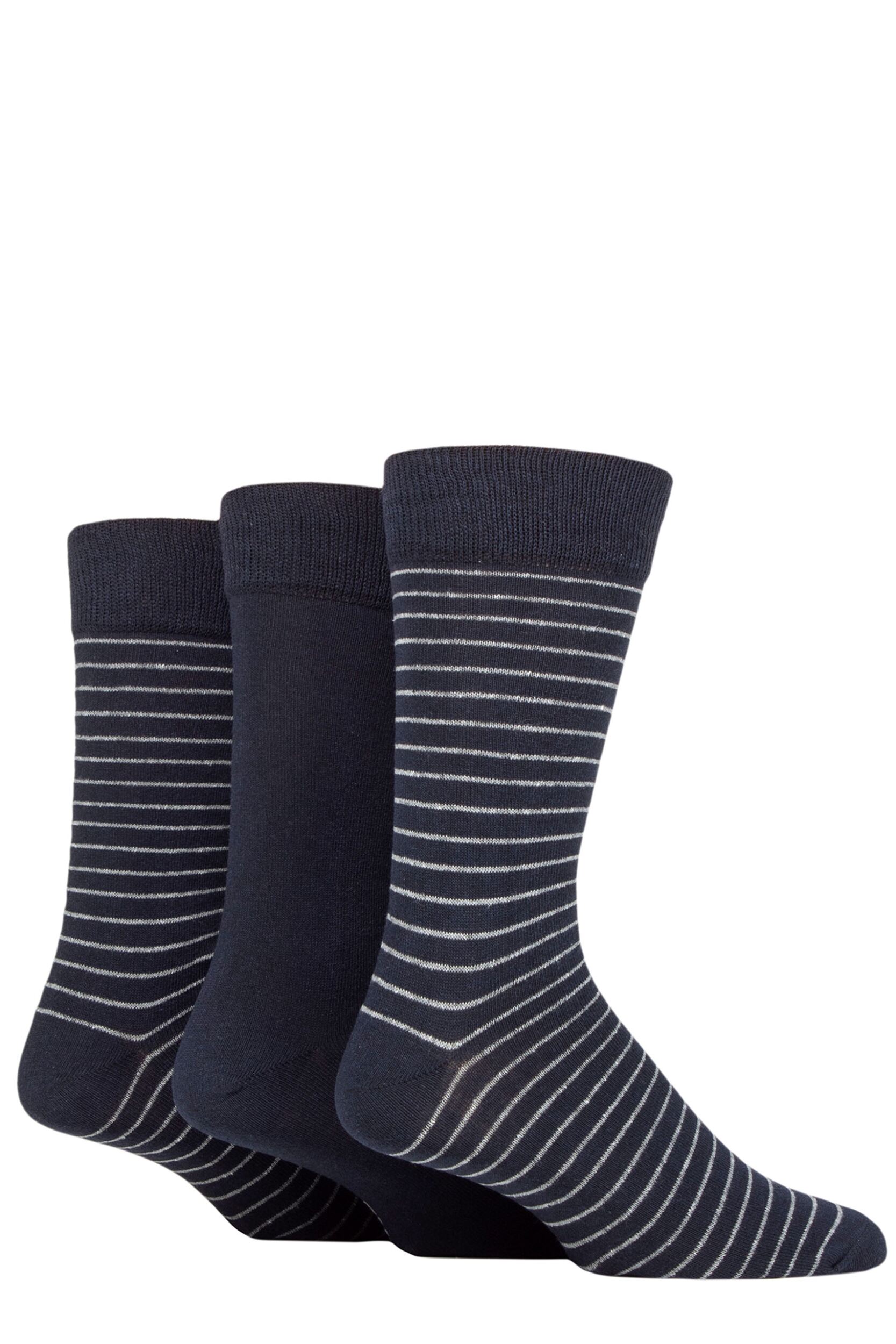 Mens 3 Pair SOCKSHOP TORE 100% Recycled Fine Stripe Cotton Socks Navy 7-11 Mens