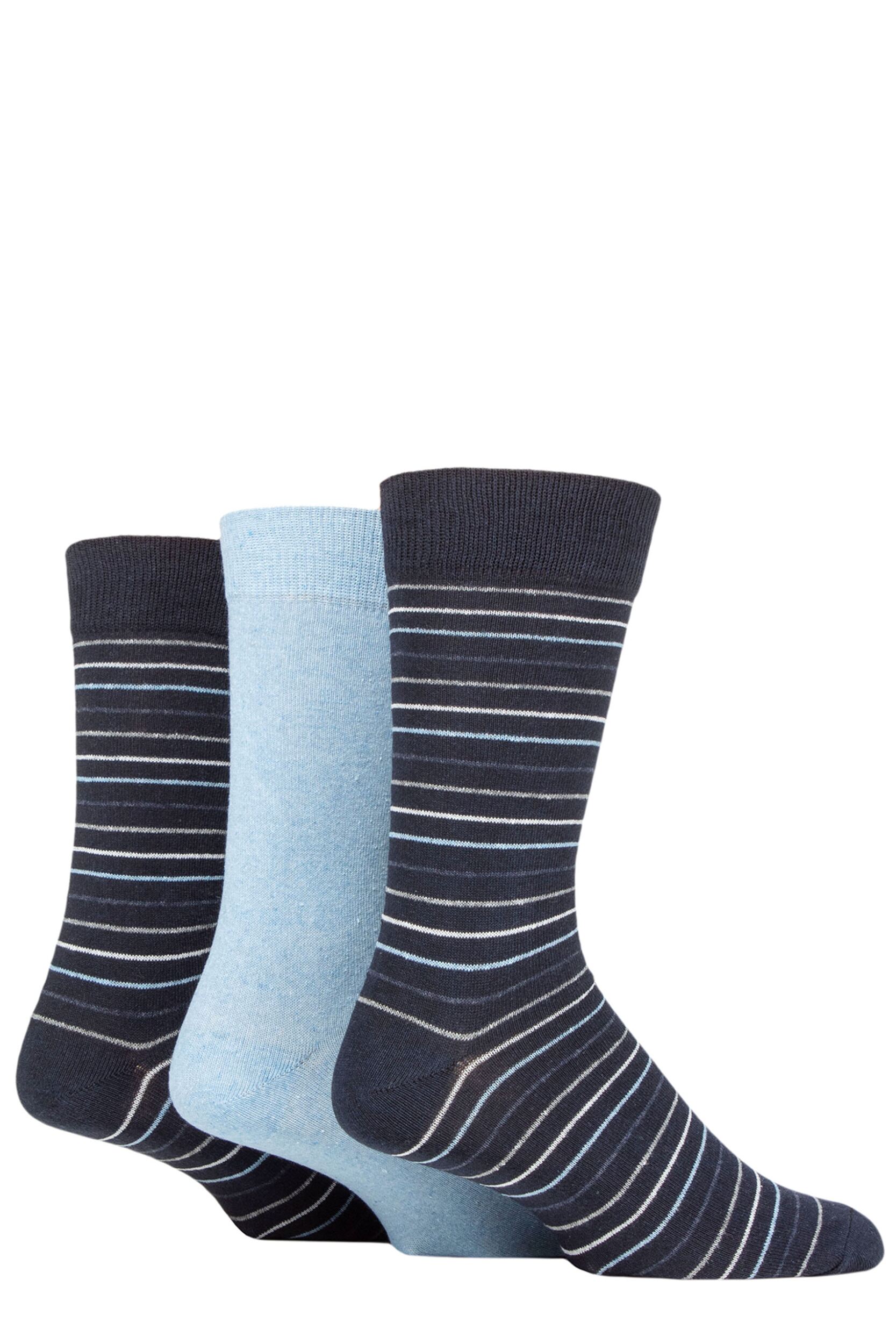 Mens 3 Pair SOCKSHOP TORE 100% Recycled Multi Stripe Cotton Socks Navy 7-11 Mens