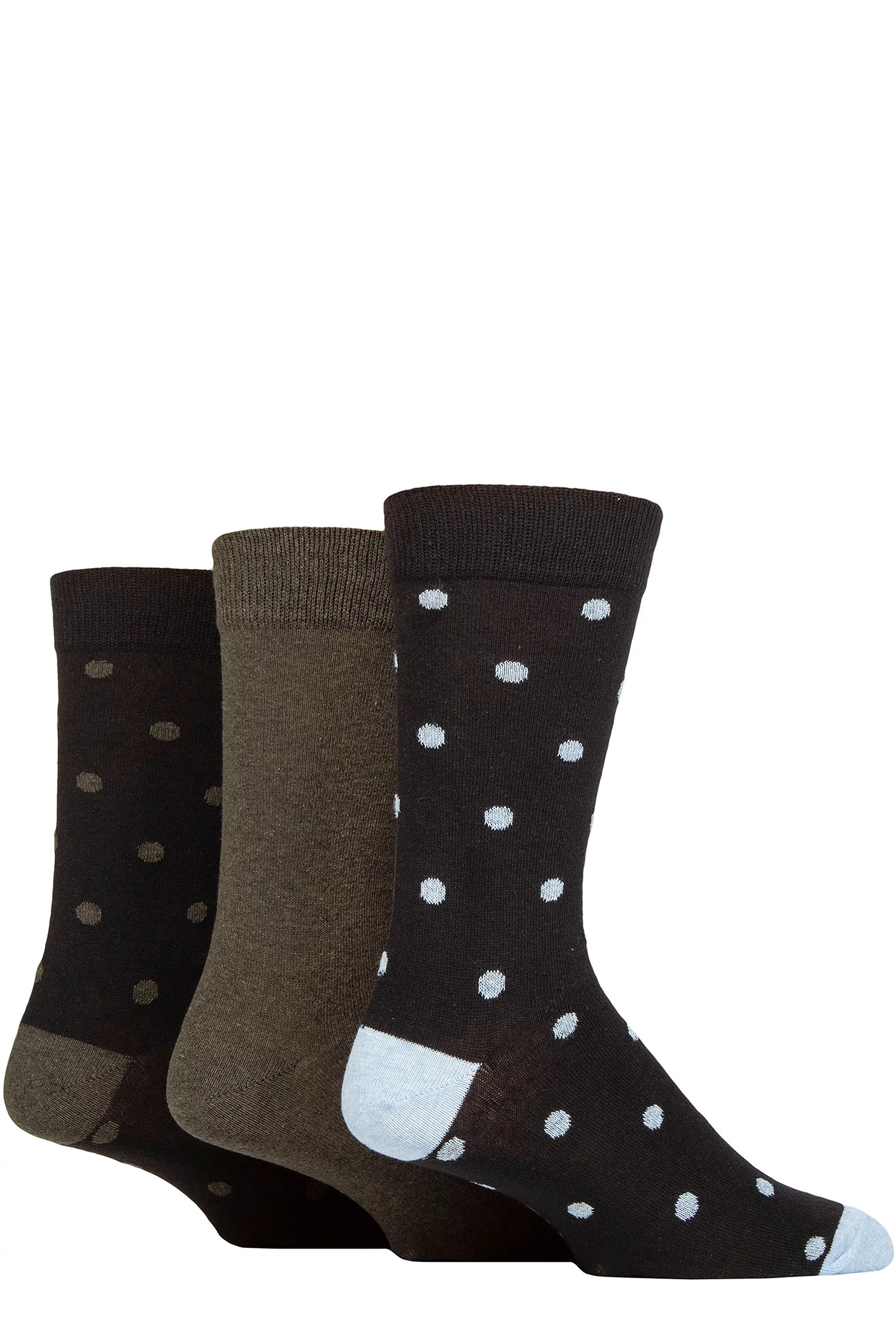 Mens 3 Pair SOCKSHOP TORE 100% Recycled Cotton Polka Dot Patterned Socks Spots Black 7