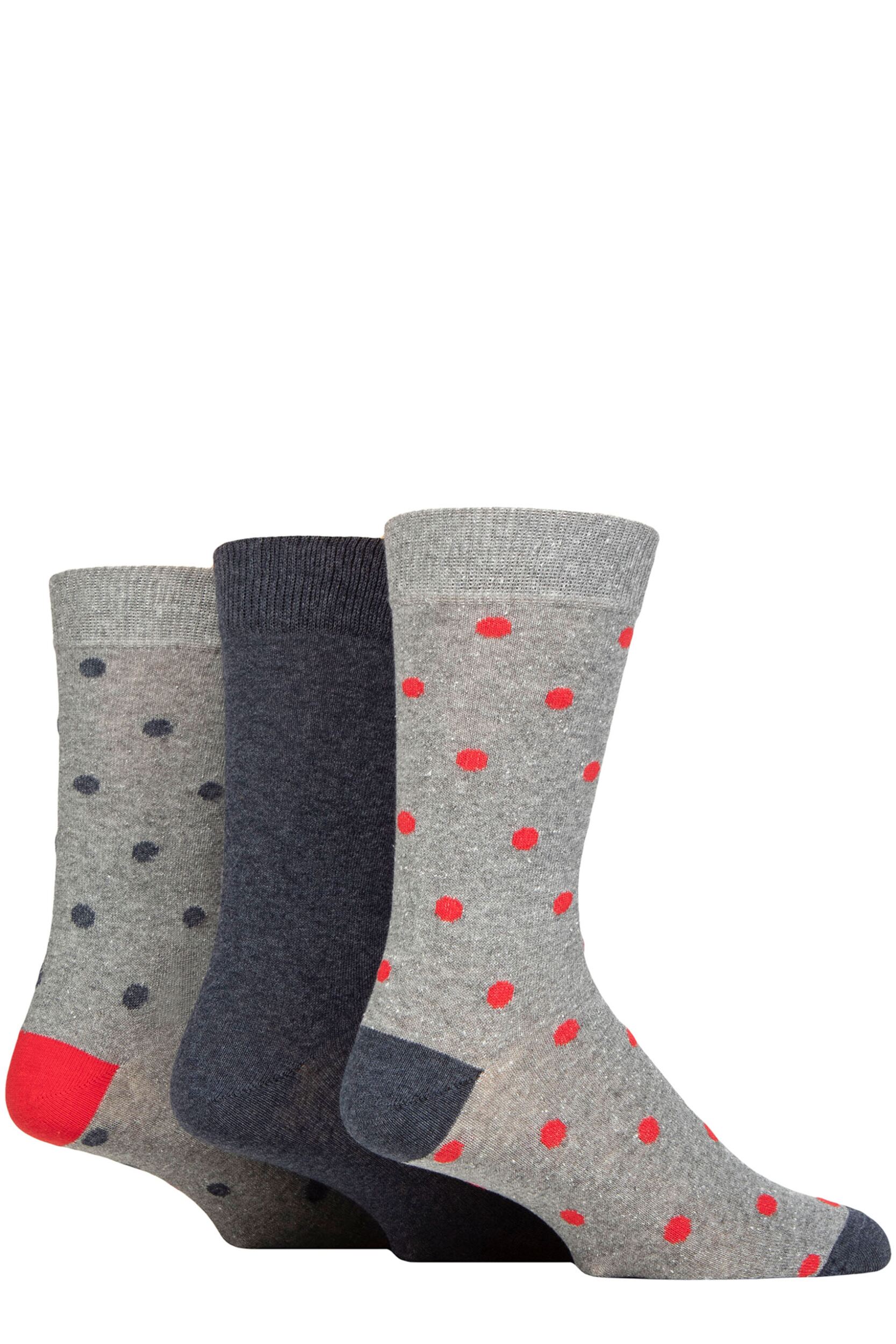 Mens 3 Pair SOCKSHOP TORE 100% Recycled Cotton Polka Dot Patterned Socks Spots Light Grey 7-11