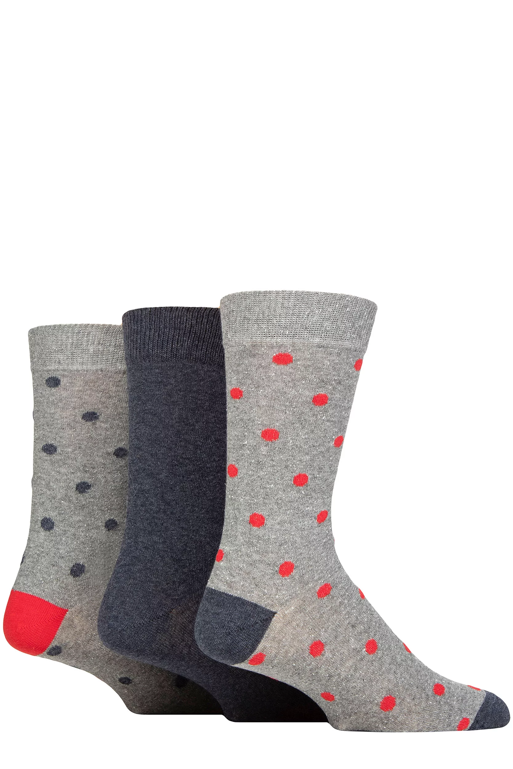 Mens 3 Pair SOCKSHOP TORE 100% Recycled Cotton Polka Dot Patterned Socks Spots Light Grey 7