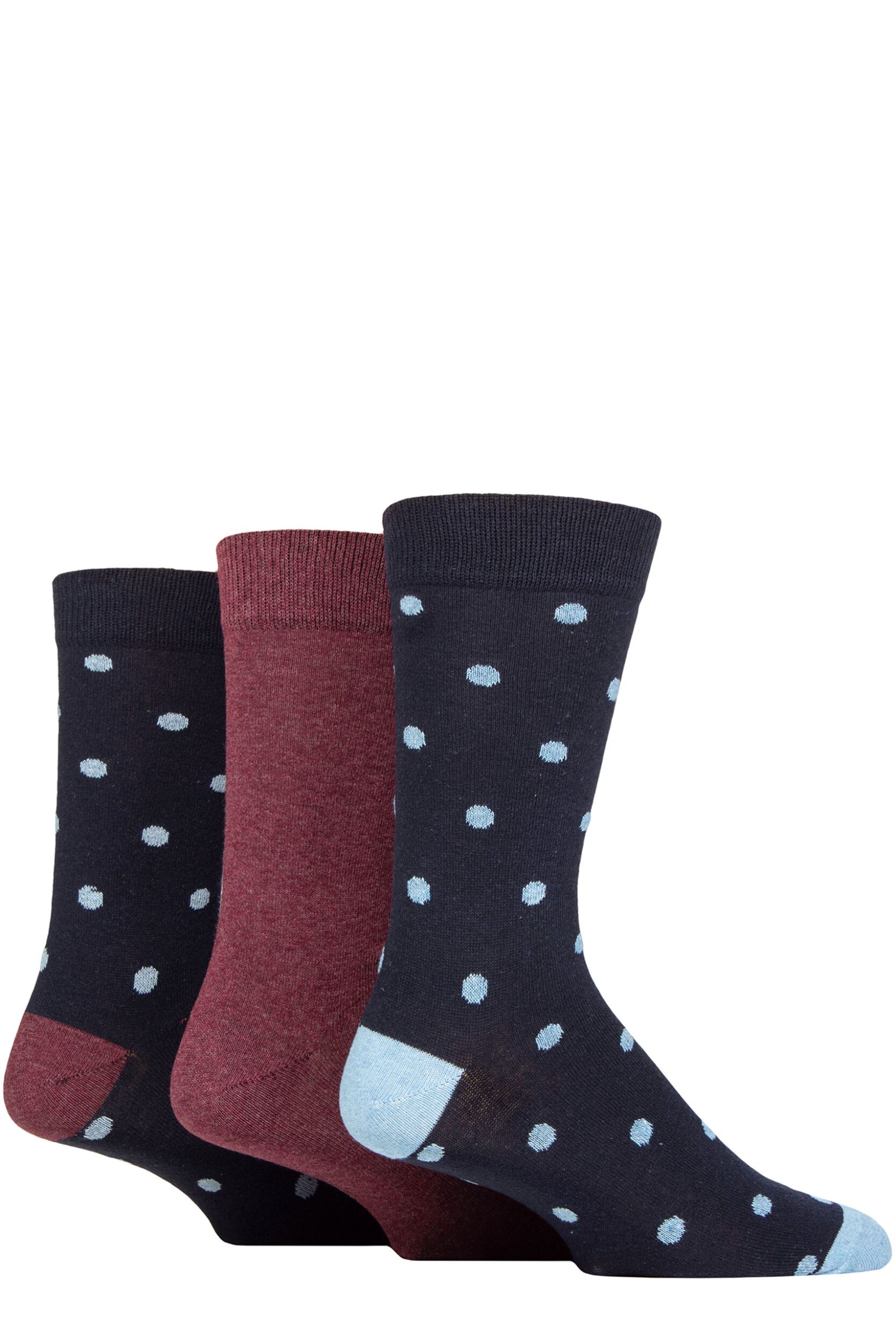 Mens 3 Pair SOCKSHOP TORE 100% Recycled Cotton Polka Dot Patterned Socks Spots Navy 7-11