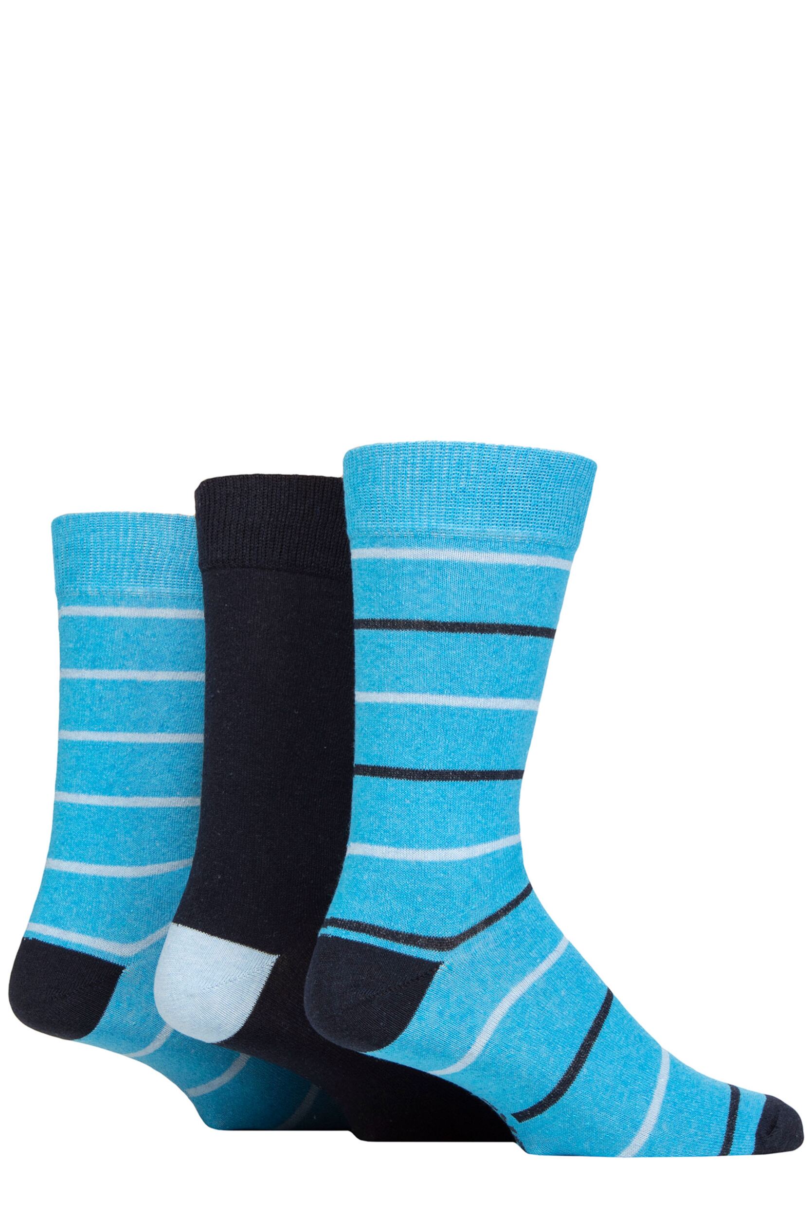 Mens 3 Pair SOCKSHOP TORE 100% Recycled Cotton Thin Stripe Patterned Socks Thin Stripes Blue / Navy 7-11