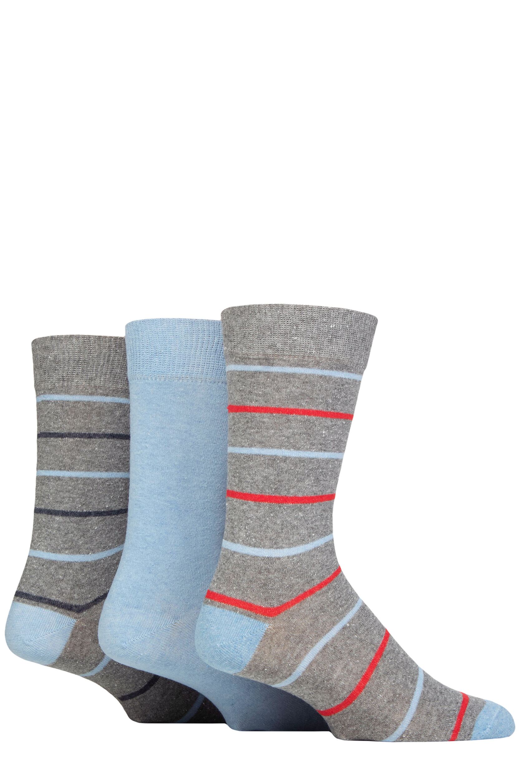 Mens 3 Pair SOCKSHOP TORE 100% Recycled Cotton Thin Stripe Patterned Socks Thin Stripes Light Grey 7-11