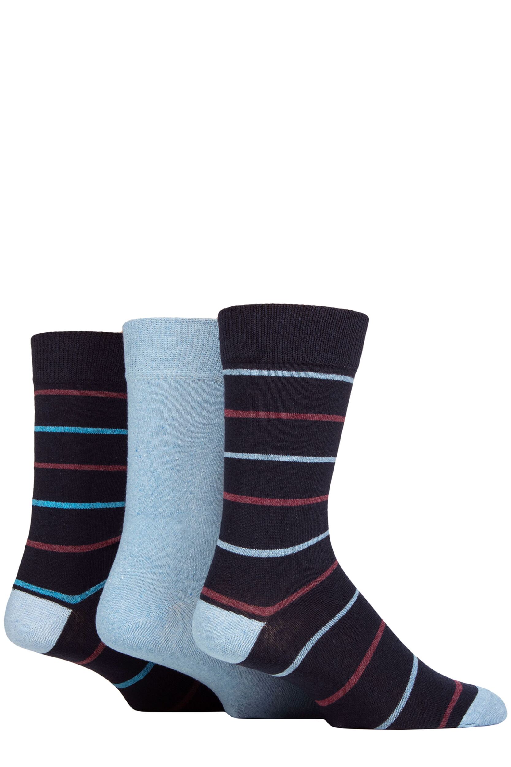 Mens 3 Pair SOCKSHOP TORE 100% Recycled Cotton Thin Stripe Patterned Socks Thin Stripes Navy 7-11