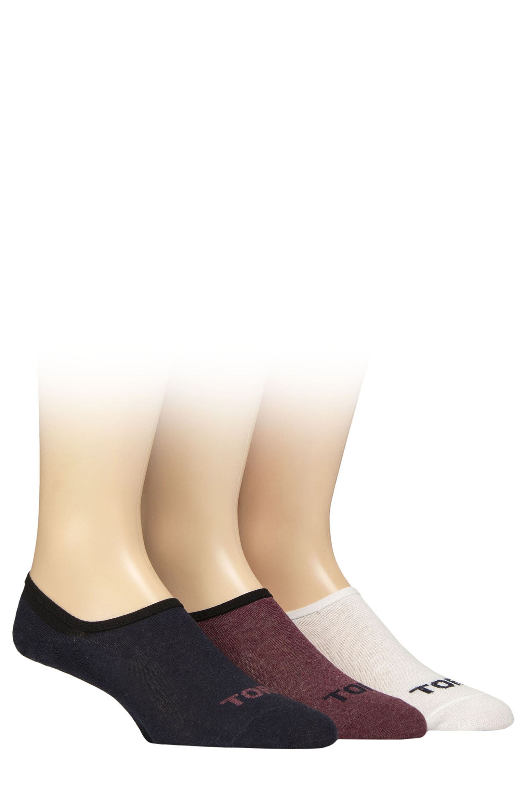 Image of Mens 3 Pair SOCKSHOP TORE 100% Recycled Plain Cotton High Cut Ped Socks Navy / Burgundy / White 7-11