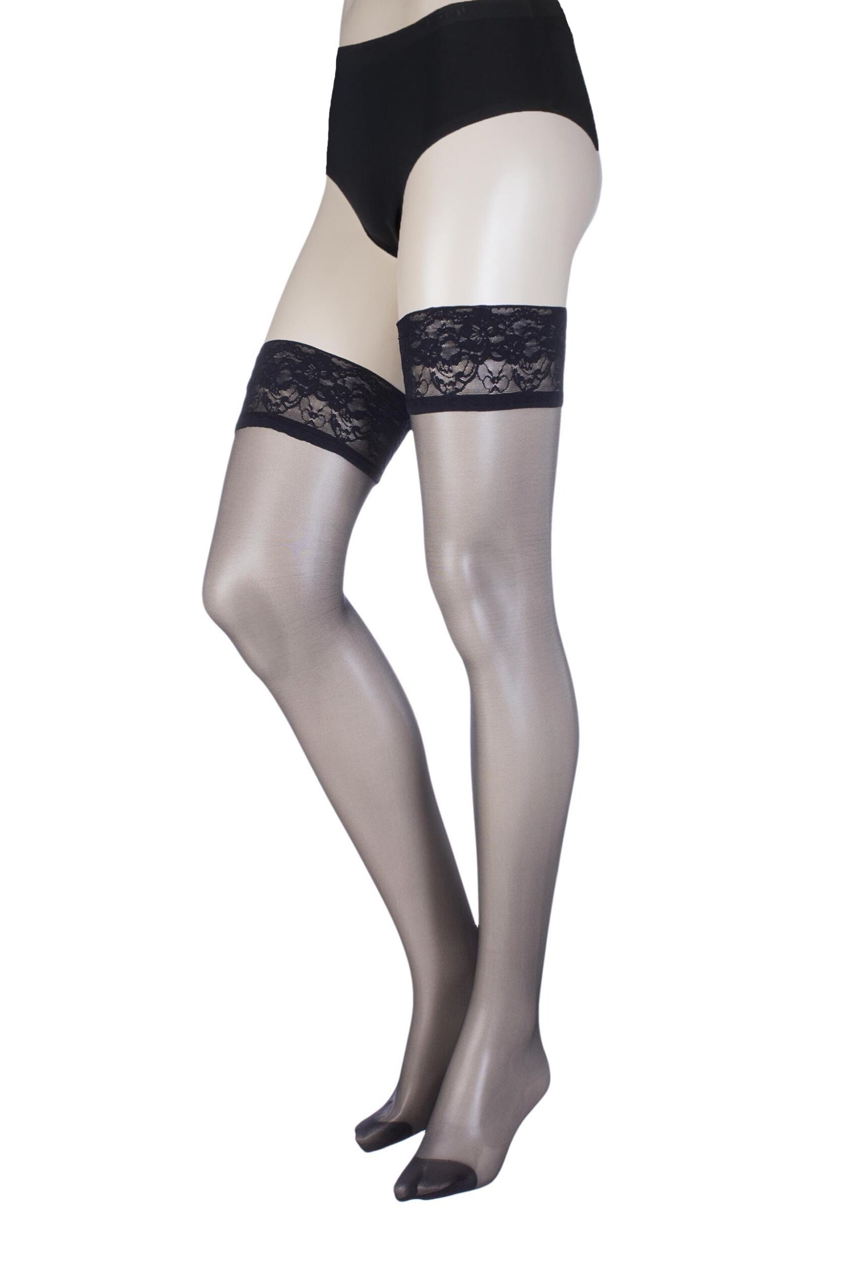Image of Pair Black Soriee  Denier Hold Ups With Lace Top Ladies Medium - Oroblu